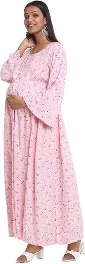 Mylo Essentials Maternity Dress For Women With Zippers, Maxi Dres, Adjustable Belt For Growing Belly, Day &amp; Night Comfort,...