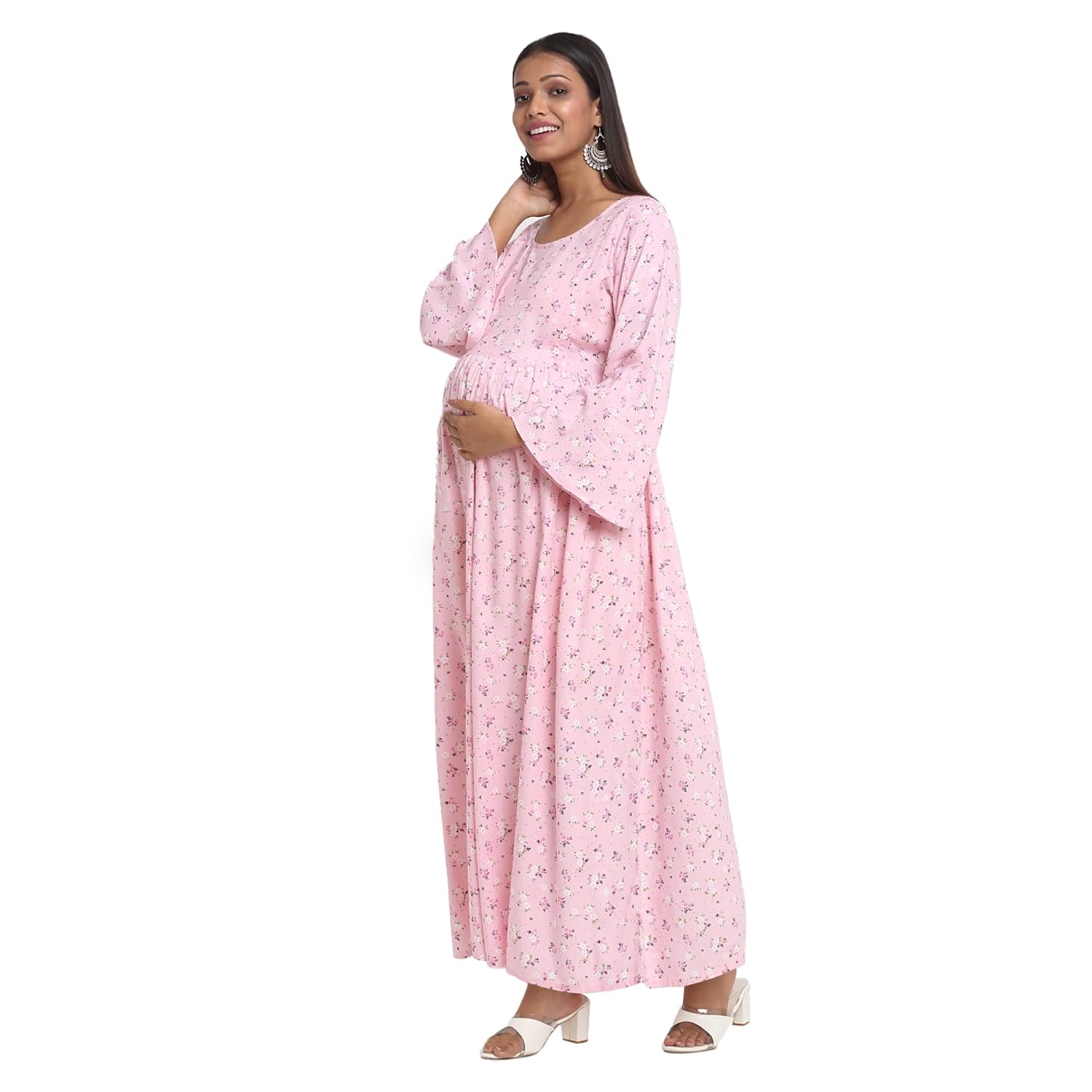 Mylo Essentials Maternity Dress For Women With Zippers, Maxi Dres, Adjustable Belt For Growing Belly, Day & Night Comfort,...