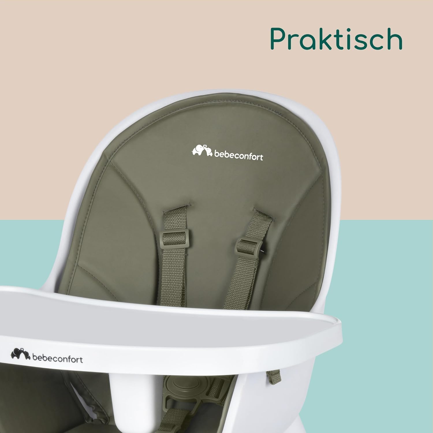 Bebeconfort Avista Babyhochstuhl, mit Polsterung und Tablett, ab 6 Monaten, Tragkraft 30 kg, Mineral Green