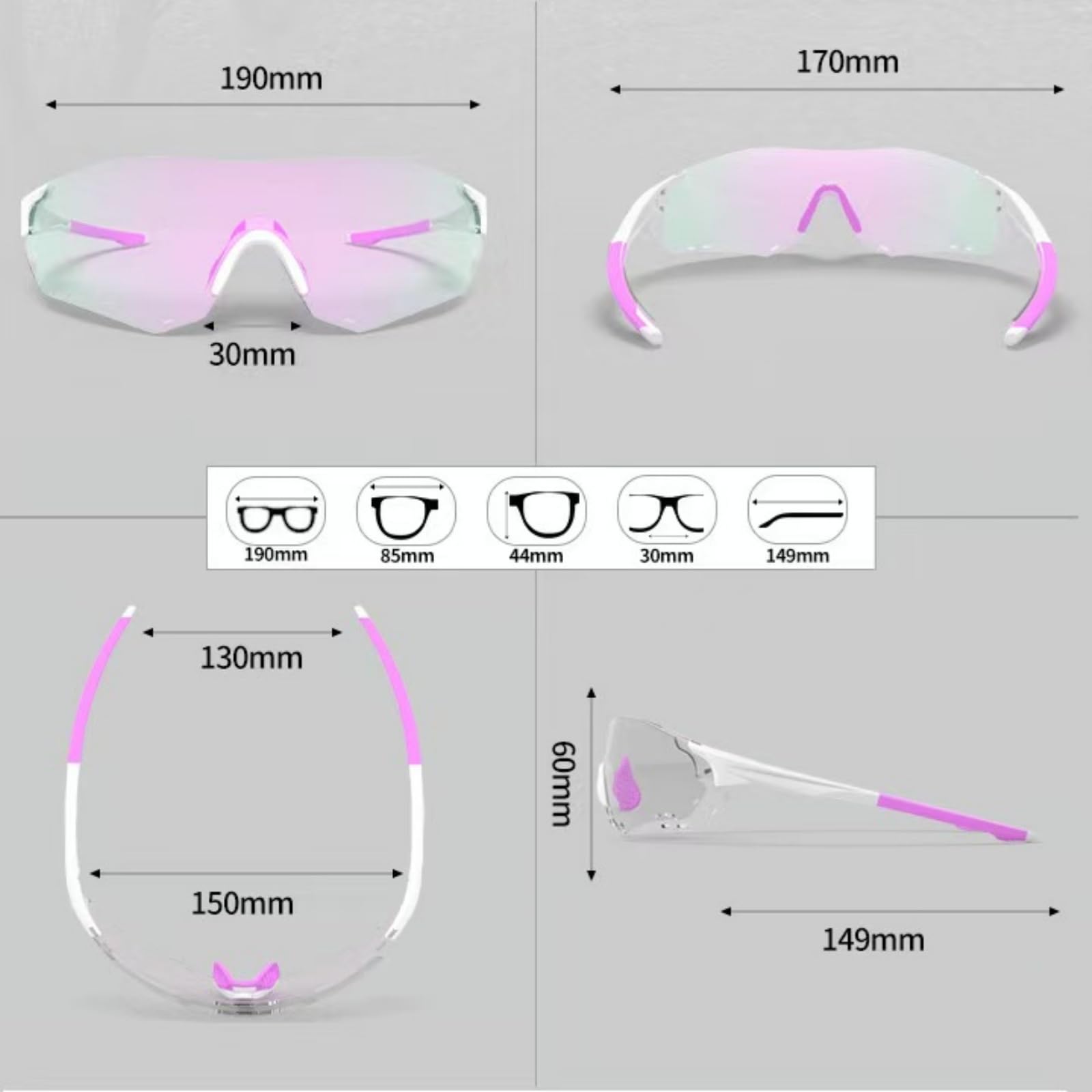 Occhiali da ciclismo fotocromatici per uomini e donne, occhiali da sole sportivi con montatura HD per bicicletta