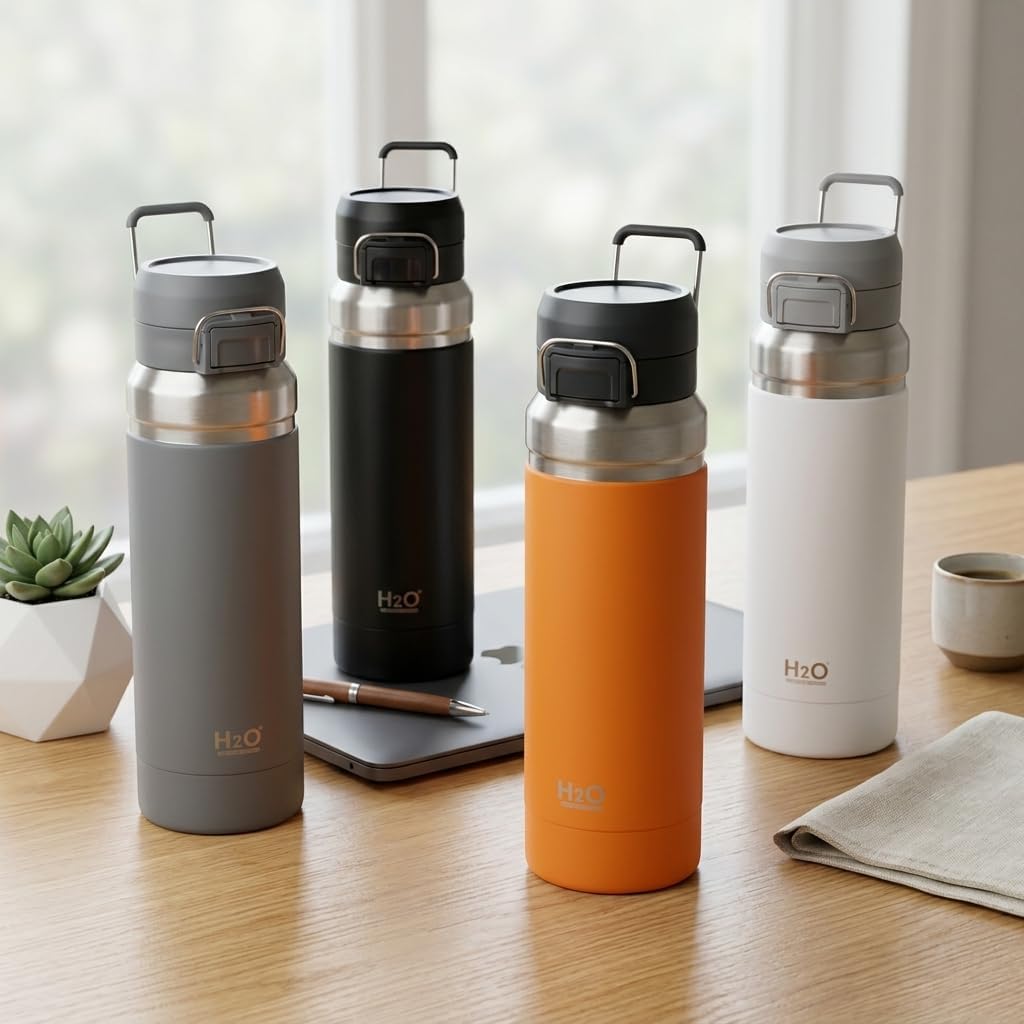 Deconox Paslanmaz Çelik Termos Matara - 1000 ML (1 Litre) Kapasiteli, Renk Seçenekli Isı Yalıtımlı Çelik Suluk (GRİ)