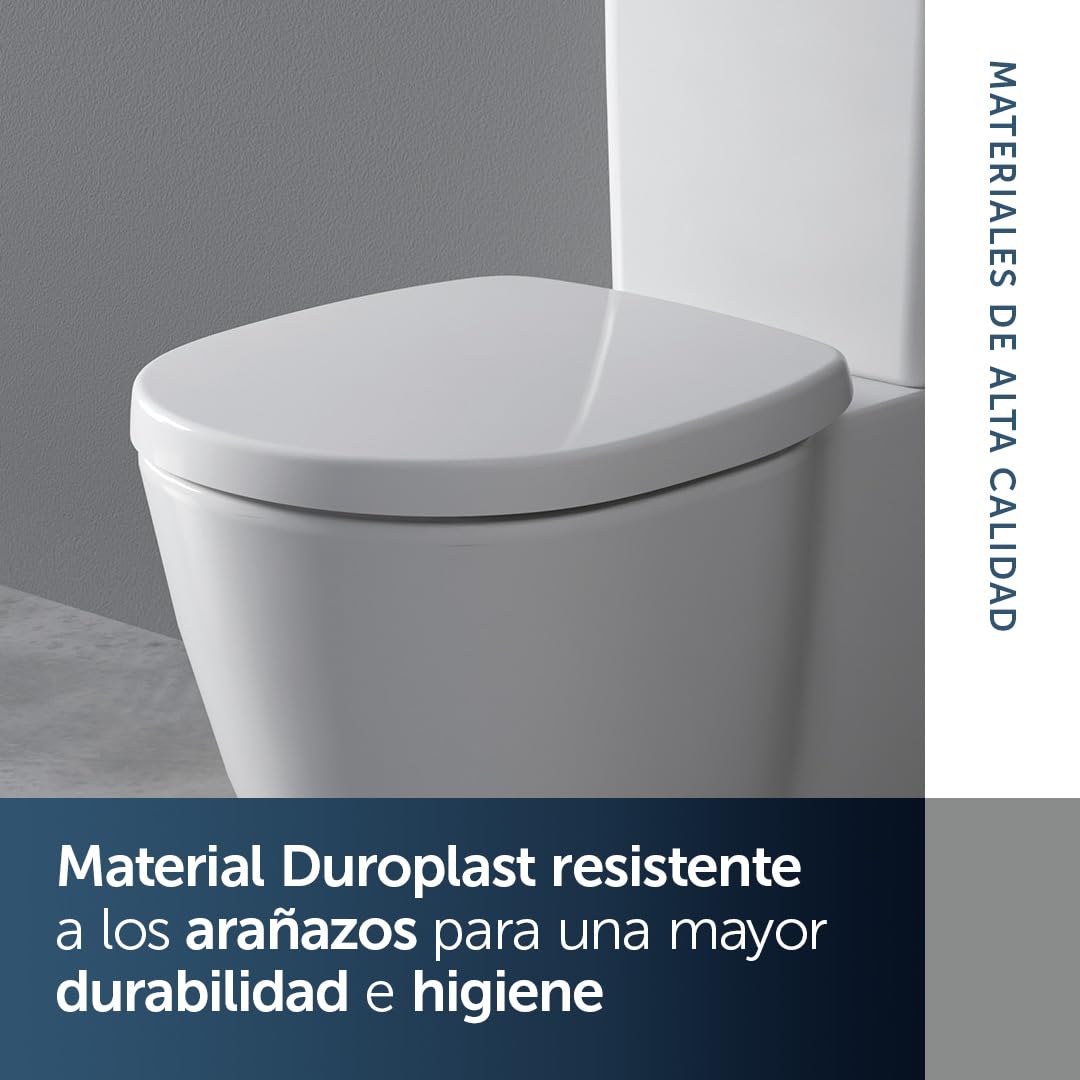 Ideal Standard Connect asiento WC con SoftClose, envolvente, Blanco (Alpin) | Asiento de inodoro extraíble con cierre suave (Softclose) y bisagras de acero inoxidable robustas, E712701