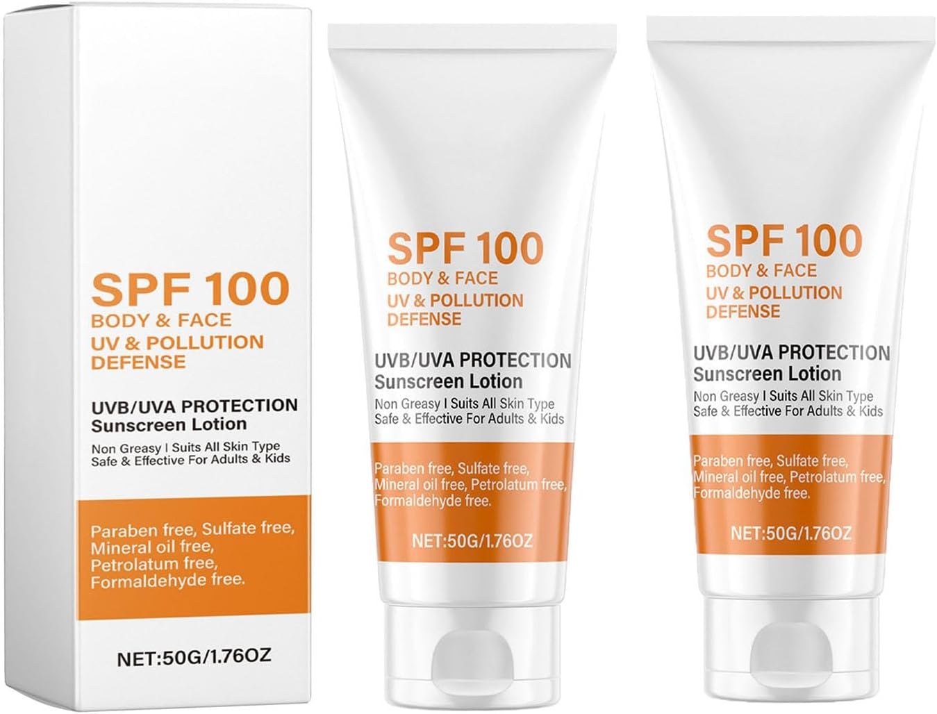 Sunscreen Spf 100,2 Pack Factor 100 Sun Cream Waterproof Sun Cream For Face & Body Face Sunscreen,Sunscreen Lotion With UVA/UVB Protection,Prevent Sunburn Skin Care For All Skin Types And Ages