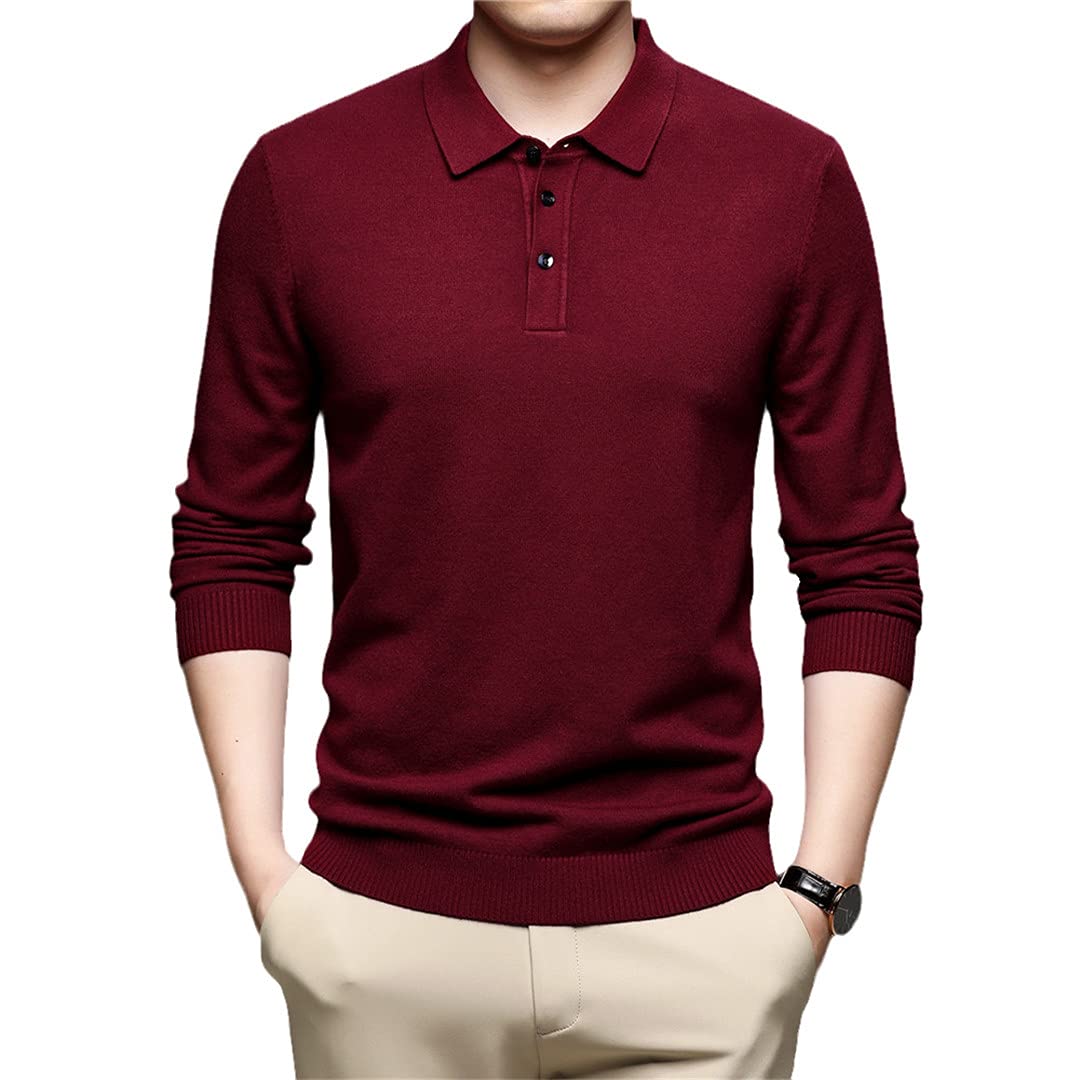 Jersey de punto de otoño e invierno Turn-Down cuello suéter jersey hombres ropa, granate, L