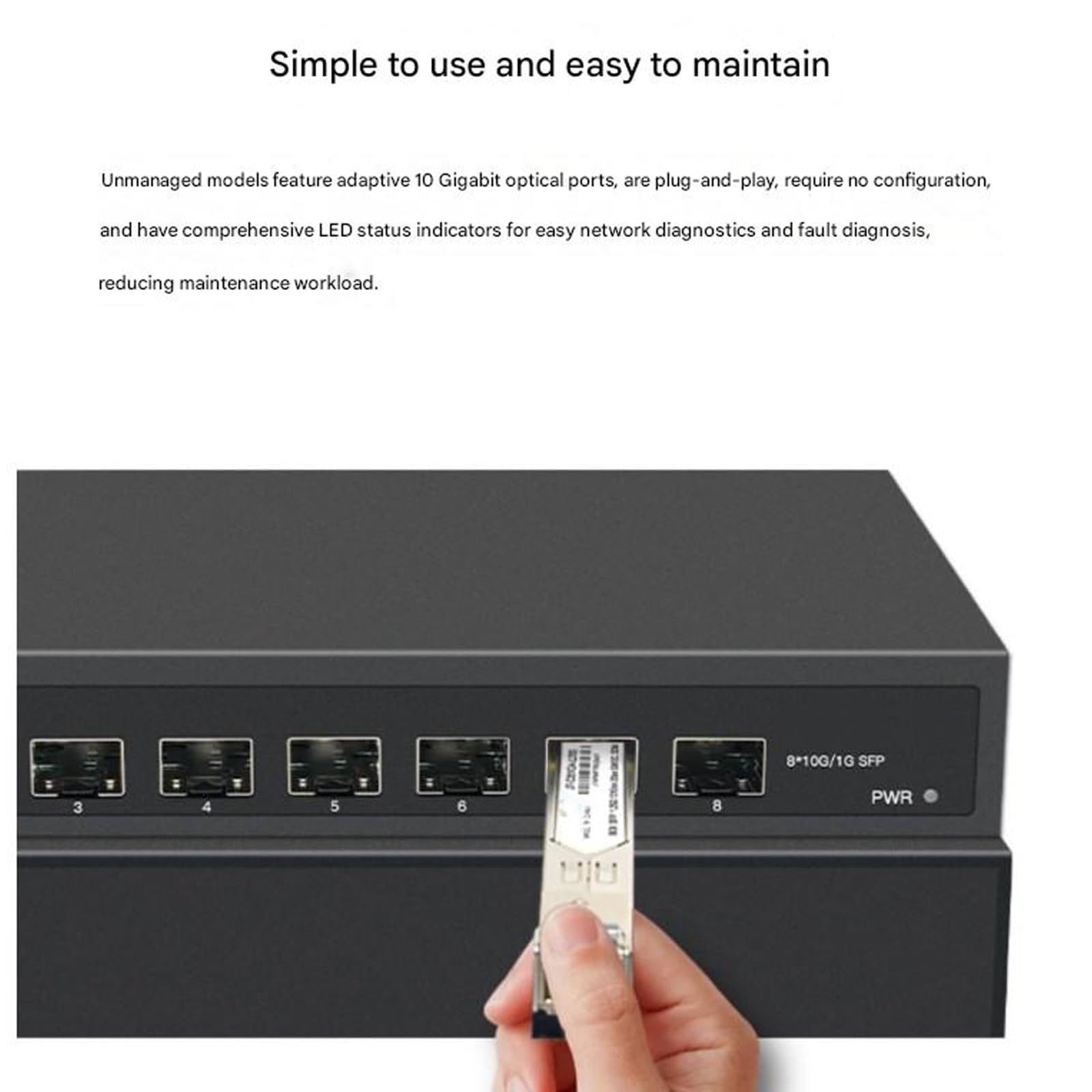 Commutazione di rete in fibra Ethernet non gestita a 8 porte 10Gbps