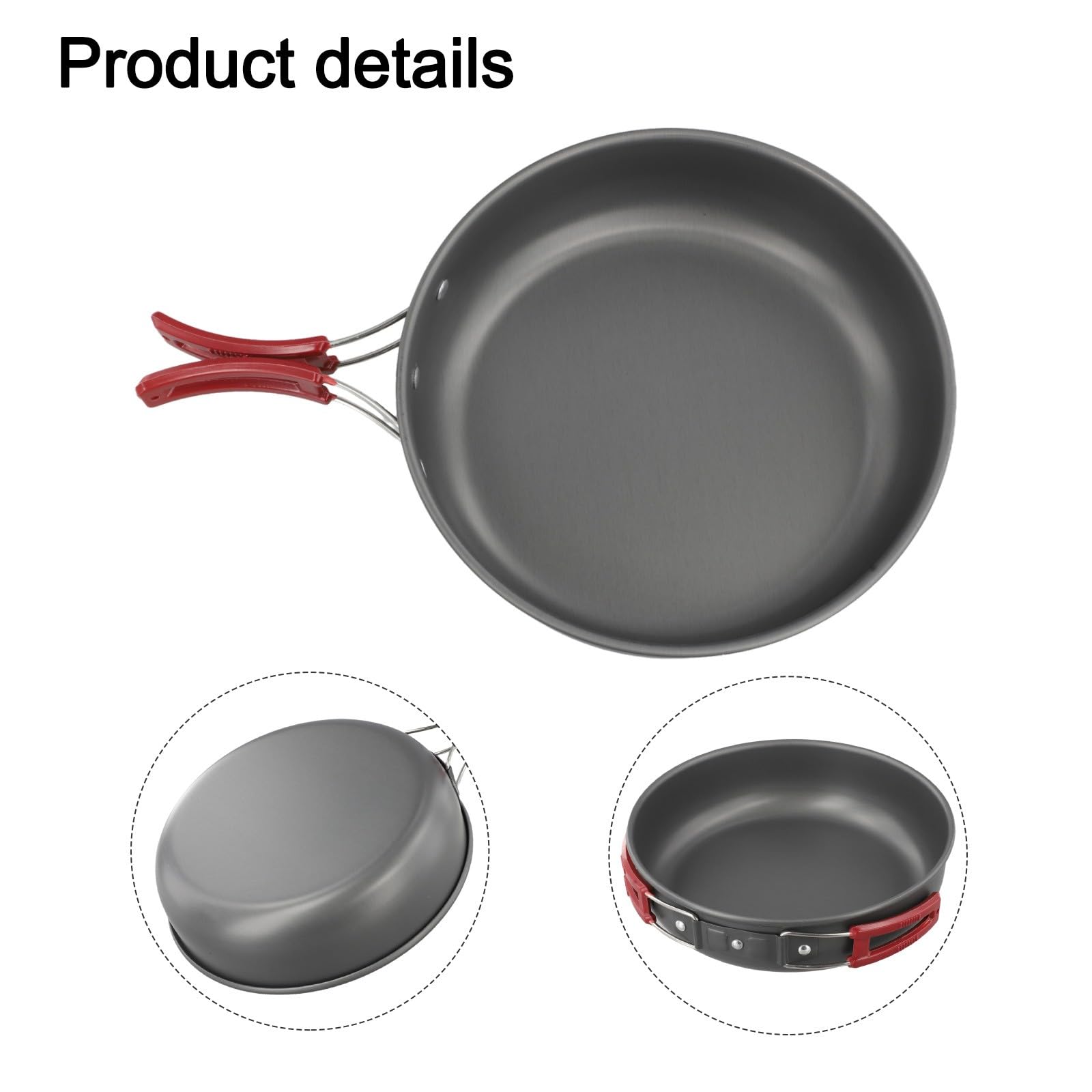 FACAIIO Poêle à frire portable sans manche pliable pour camping et randonnée, en alliage d'aluminium, 20 cm de diamètre, 1,7 l, pour poignée rouge/orange