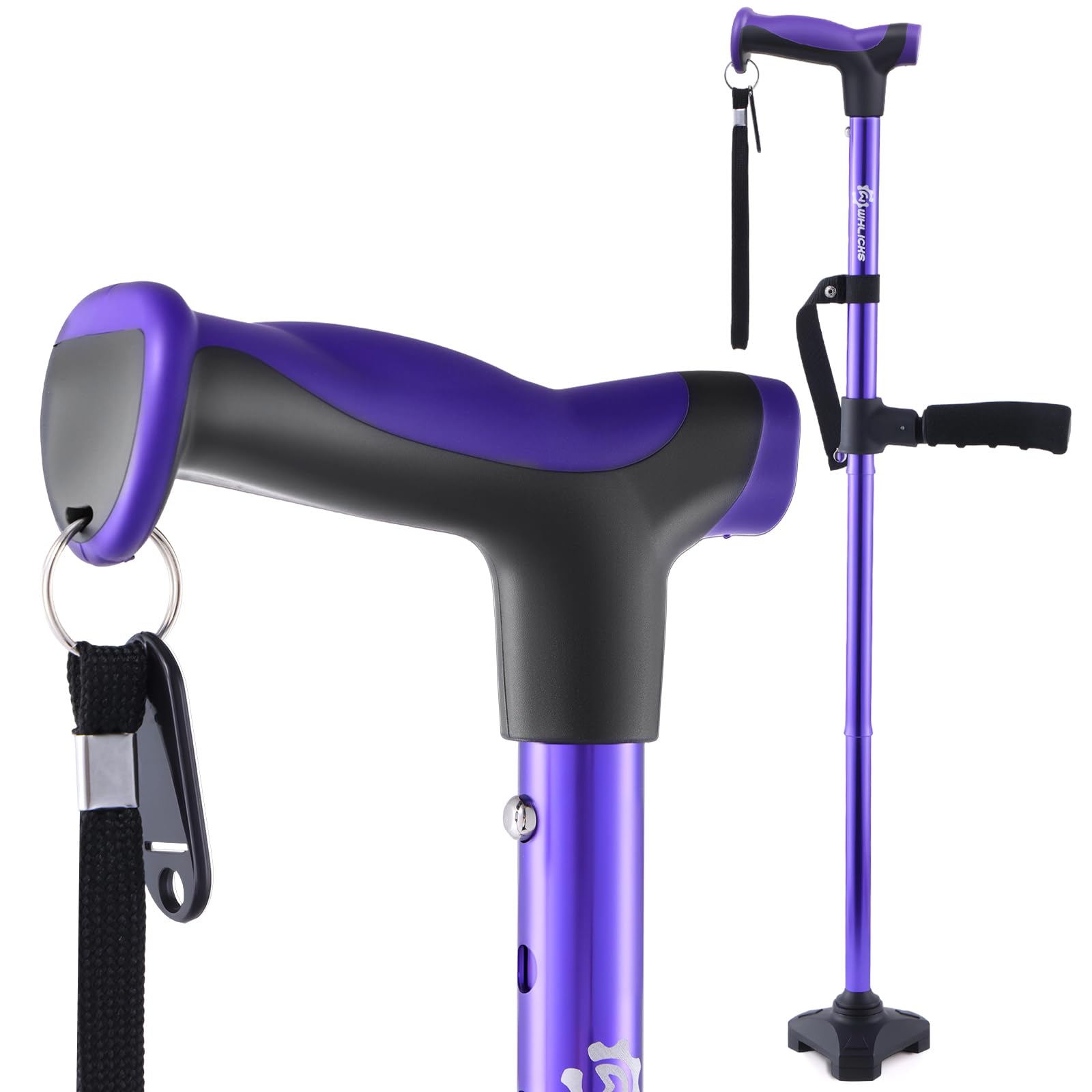 WHLICKS Bastone da Passeggio, Bastoni Pieghevoli per Donne e Uomini con Seconda Impugnatura per Assistenza alla Alzata, Telescopici, Ripiegabili, Bastoni Regolabili per Signore, Anziani e Adulti