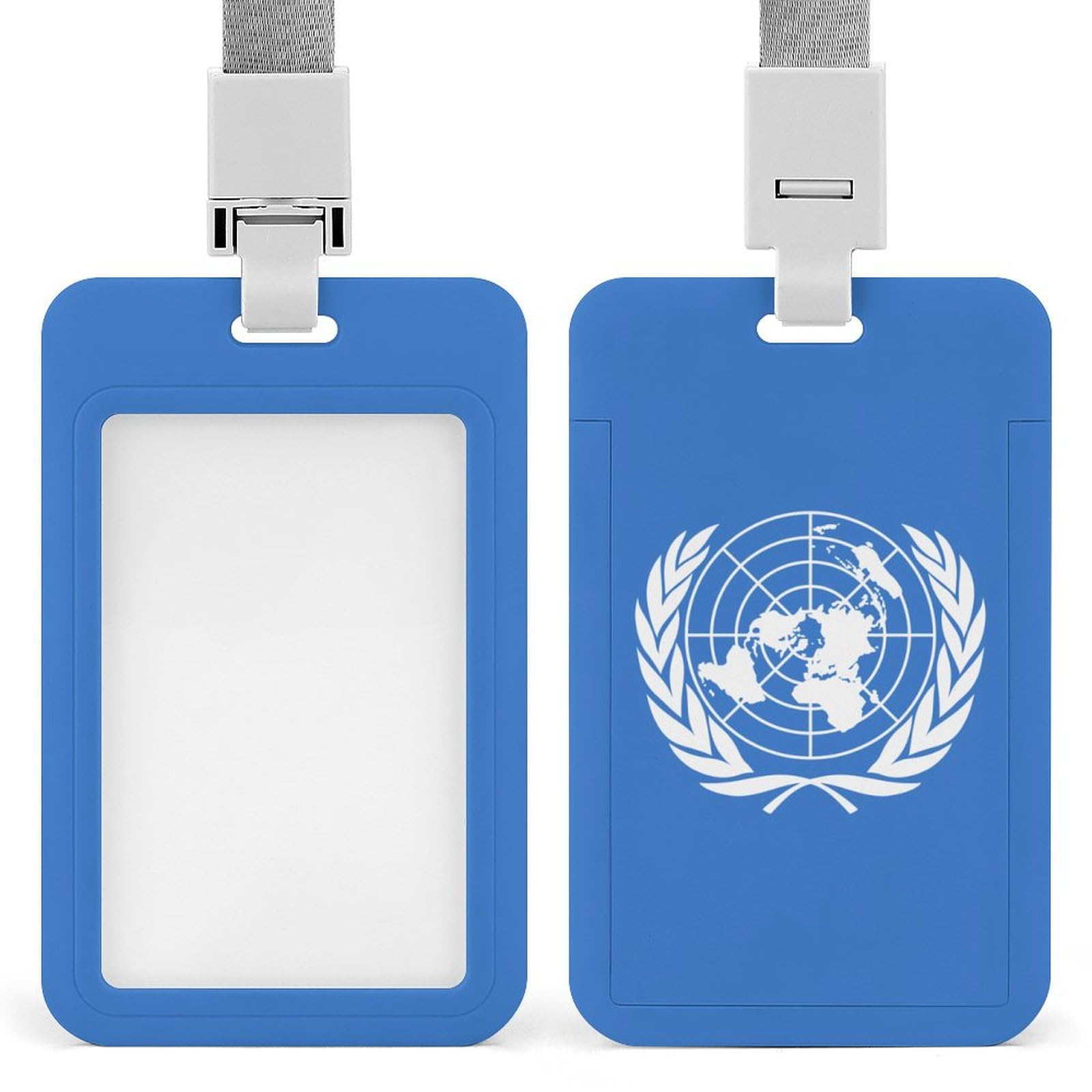 United Nations Flag Badge Holder with Lanyard, ID Name Badge Card Holder with Lanyard, Practical Back Push-Pull Design Badge Holder