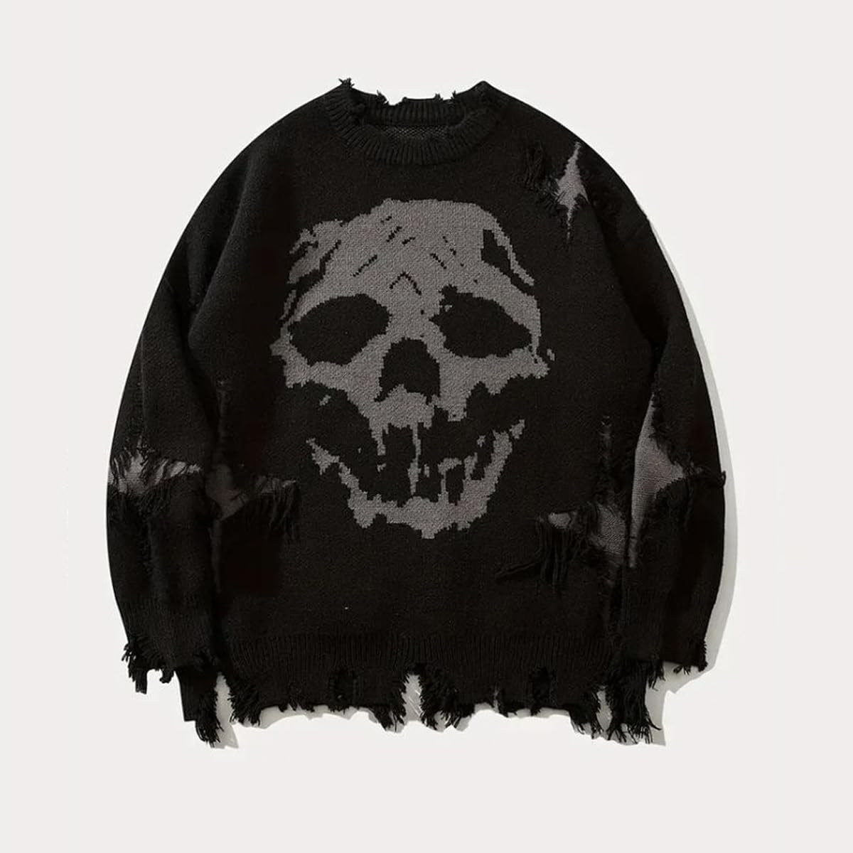 Gothic Sweater Street Hip Hop Skeleton Jacquard Piercing Sweater Men's and Women's Loose Hooded Knitted Sweater - Image 3