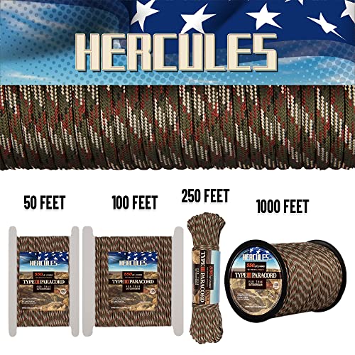 Hercules Type Iii Paracord 550 Paracord Rope Parachute Cord, 50' Camo Paracord For Survival Paracord, Survival Cord #TOP1