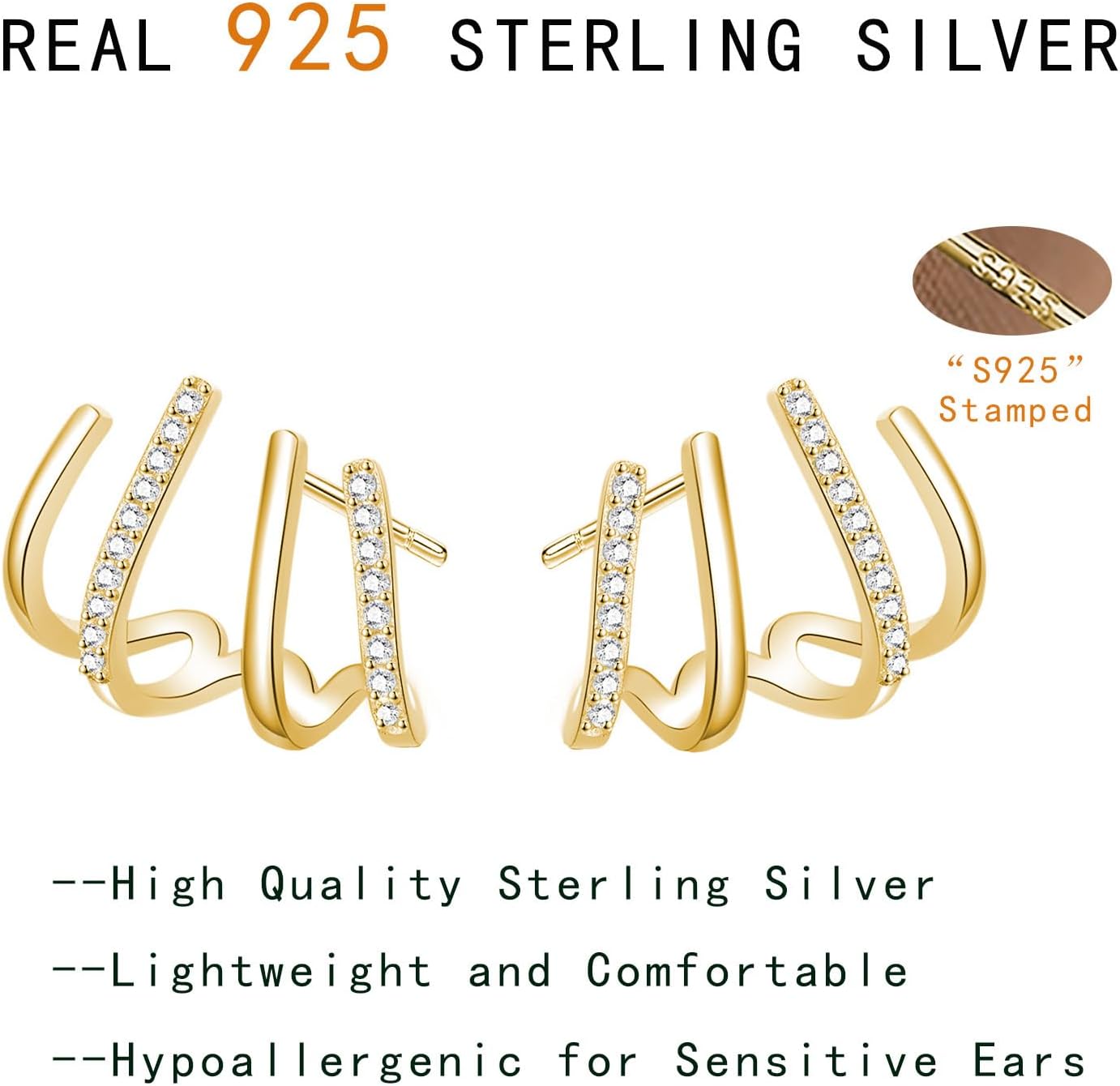Reffeer Solid 925 Sterling Silver Half Hoop Earrings Wrap for Women Cuff Earrings Piercings Studs - Image 7