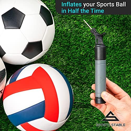 Sports Stable Ball Pump with 5 Needles. Dual Action Air Pump for Your Football, Rugby Ball, Volleyball, Basketball, Handball and Other Inflatable Balls