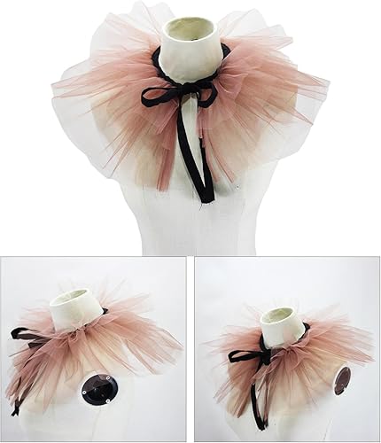 Vista 4 de NUEAYMS Cuello de tul con volantes de payaso, cuello vintage, cuello de malla, para Halloween, cosplay, disfraz de payaso, gargantilla de cuello