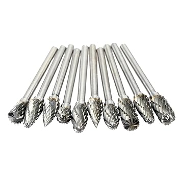 Electric Grinding Accessories 10pcs 0.12 * 0.24inch Tungsten Steel Carbide Milling Cutter for Rotary Burr Tool Set CNC Engraving