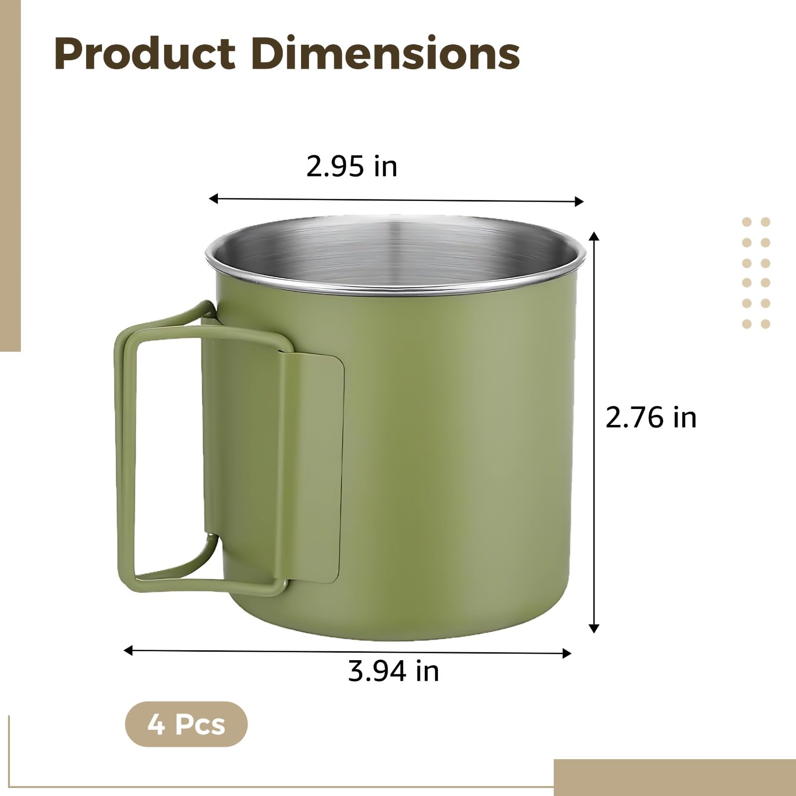 4 Stk. Campingbecher-Set, 8,5 oz Edelstahlbecher aus 304 Edelstahl, tragbare Outdoor-Campingbecher, Becher für Backpacking, leicht zu reinigen, mit glattem Rand, kompakt für Reisen, Matcha Grün