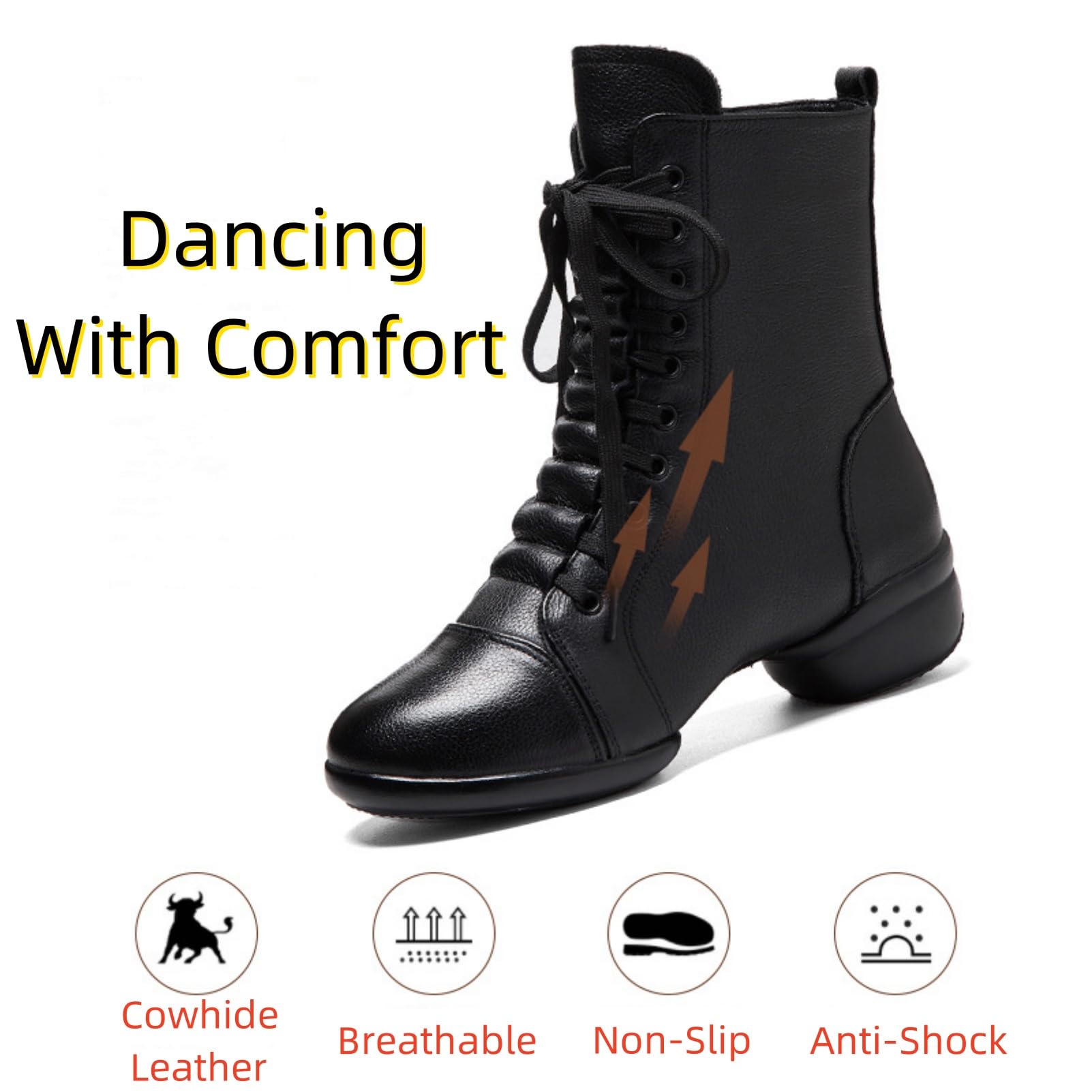 Amtopiyo Donna Vera Pelle Danza Jazz Stivaletti Suola Divisa Allacciatura & Cerniera Laterale Scarpe da Ballo