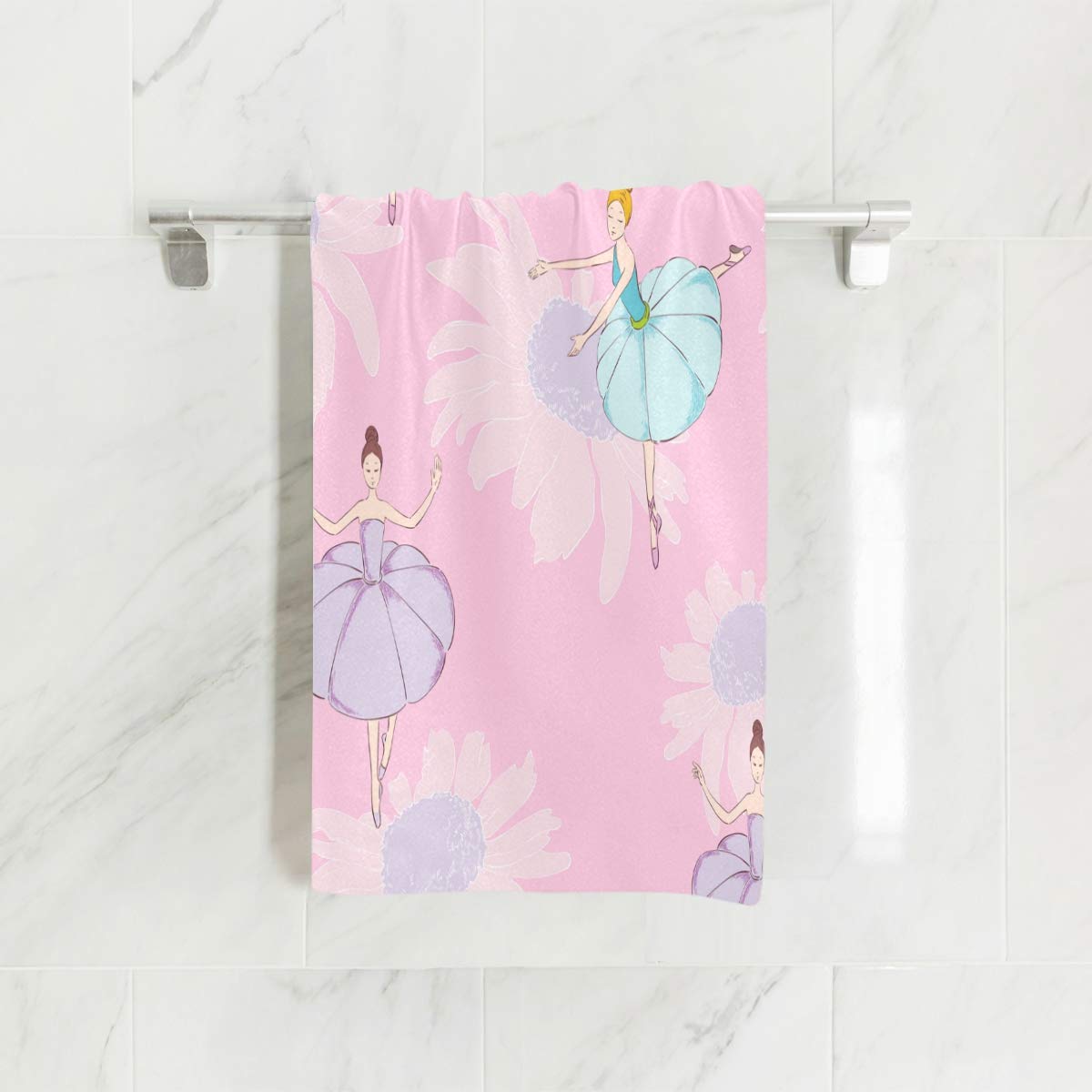 Naanle Ballerina Girl Dancer Dancing Ballet White Daisy Flower in Pink Soft Bath Towel Absorbent Hand Towels Multipurpose for Bathroom Hotel Gym and Spa 30