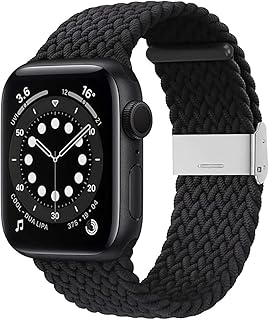 Pulseira para Apple Watch 38 mm, 40 mm, 42 mm, 44 mm, SE trançadas Correia elástica ajustável série 6/SE/5/4/3/2/1 com fivelas (Preto 38/40mm)  