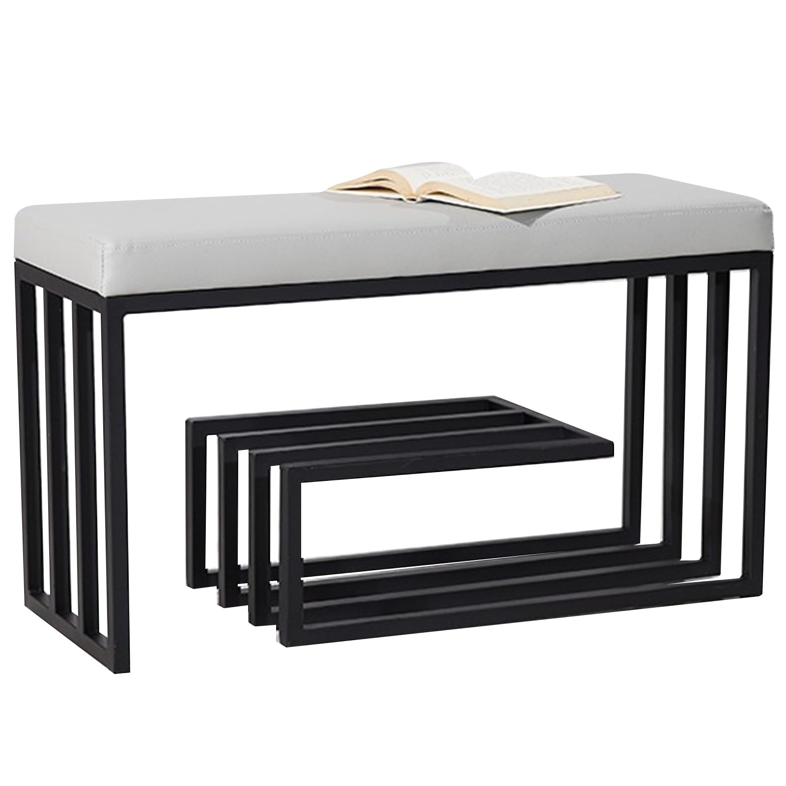 GHFXSCV Elegant PU Upholstered Entryway Bench with Storage, Metal Frame, 150kg Capacity, Ideal for Hallway, Bedroom, Living Room - Gray, 31.49in/80cm
