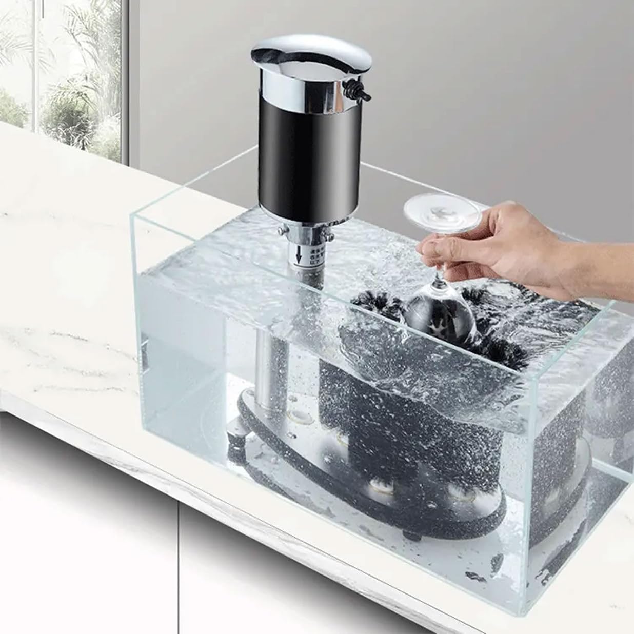 Limpieza De Vidrio Automática Comercial Máquina, Lavavasos Eléctrico De 5 Cepillos, para Vasos De Pierna Larga, Copas De Vino Tinto, Fregadero De Cocina De Bar, 600-800 Tazas/Hora