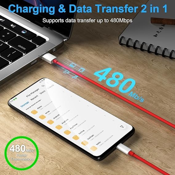Image of Tufento 65W WARP /DASH Charging Type C Cable (1m, Red) - Ultra Fast USB Type C Data Sync Cord Compatible with OnePlus, Realme, Vivo, Oppo, iQOO, Samsung, Poco, Xiaomi