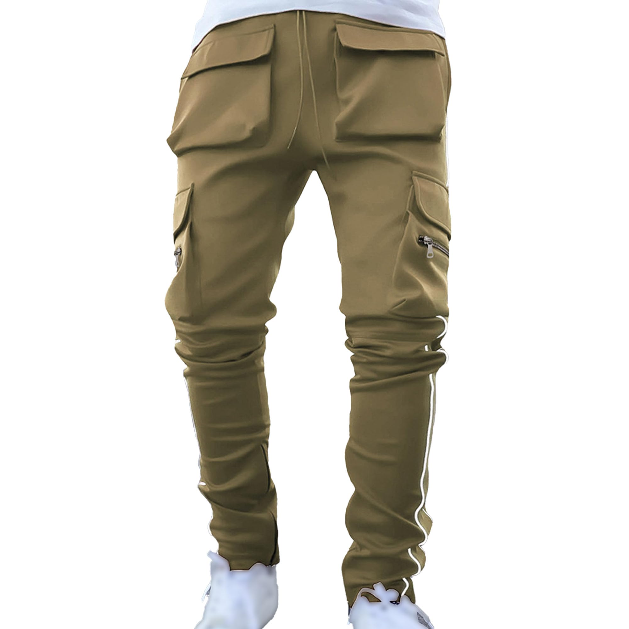 JEKE-DG Men'S Multi Pocket Cargo Pants Street Harem Casual Jogger Pants Hip Hop Fashion Worker Trousers (XX-Large,Yellow)
