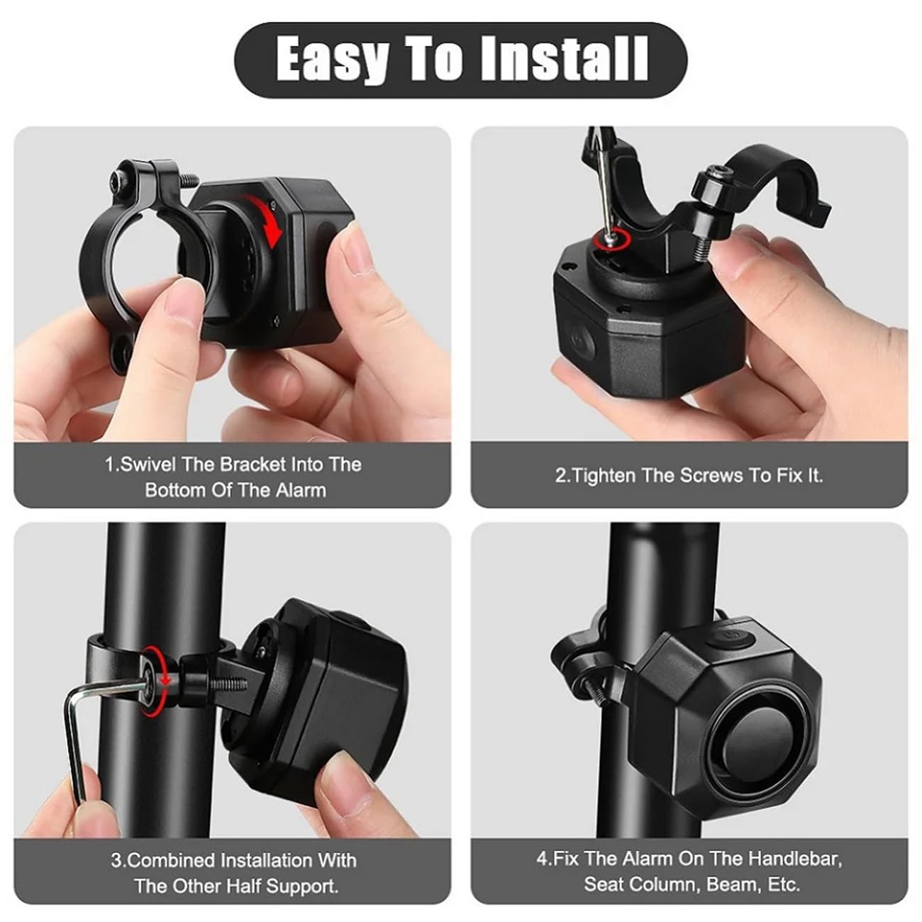Mengshen Lot de 2 systèmes d'alarme de vélo rechargeables sans fil pour vélo électrique, moto, scooter, voiture, Tailer USB-C Rechargeable