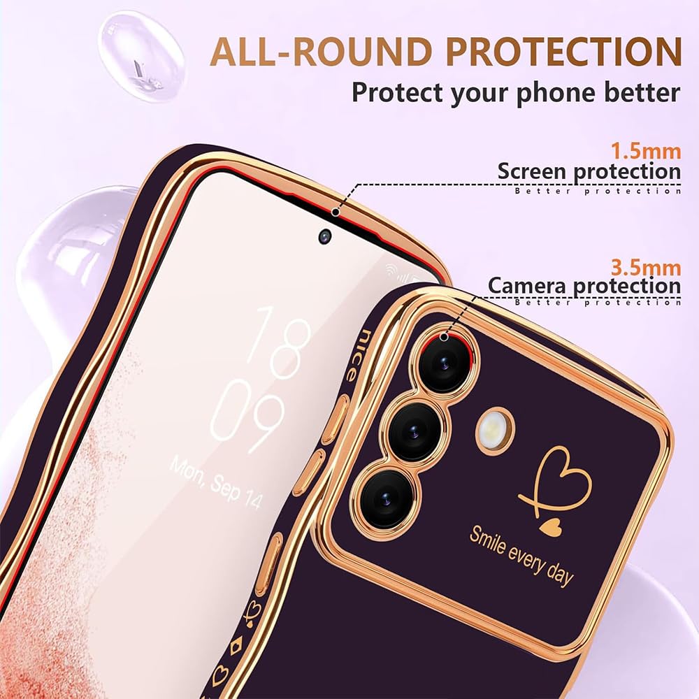 CaseLover Etui na telefon komórkowy Samsung Galaxy A55 5G, miłosne serce, etui na telefon komórkowy, fale, kręcony kształt, galwanizowany, silikon TPU, bumper, ochrona aparatu, odporne na uderzenia,