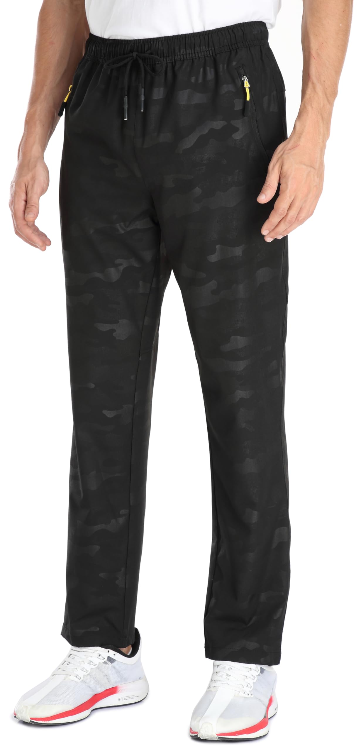 Men's Elastic Waist Hiking Pants Water Resistant Quick-Dry Lightweight Outdoor Sweatpants with Zipper Pockets