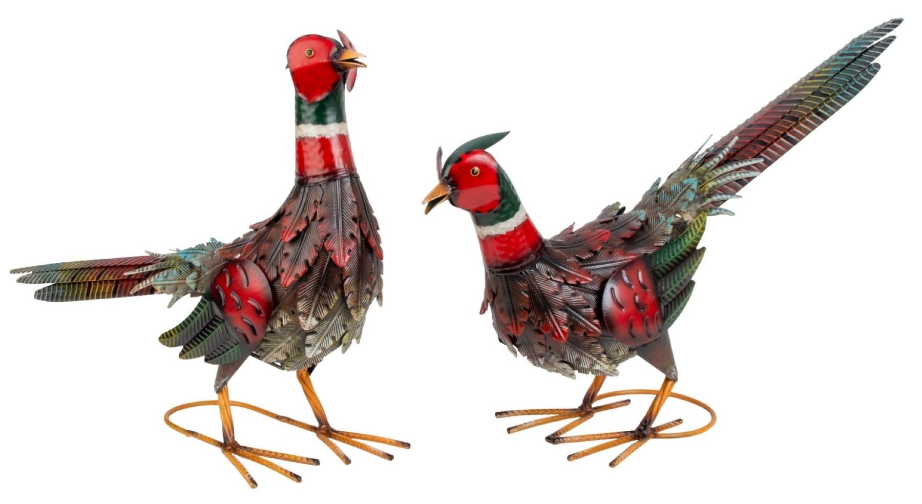 Geschenkestadl 2er Set Fasane Tierfiguren 28/37cm Metall stehend Dekofigur Kunstfiguren Dekoration Deko Haus Garten