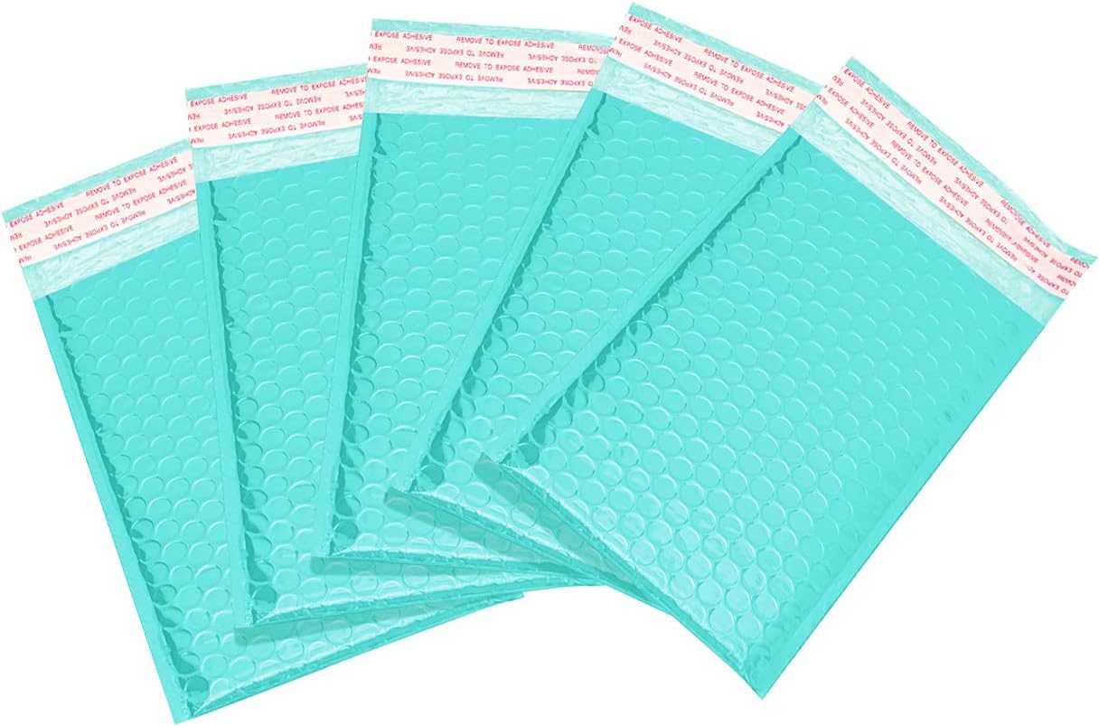 Teal Bubble Mailers #000 4x8 inch 50 Pack Poly Padded Envelopes Self Seal Adhesive Packaging Bags Cute Colored Bubble Envelopes Mailing Bags Waterproof Shipping Bags for Small Business - PACKAPRO