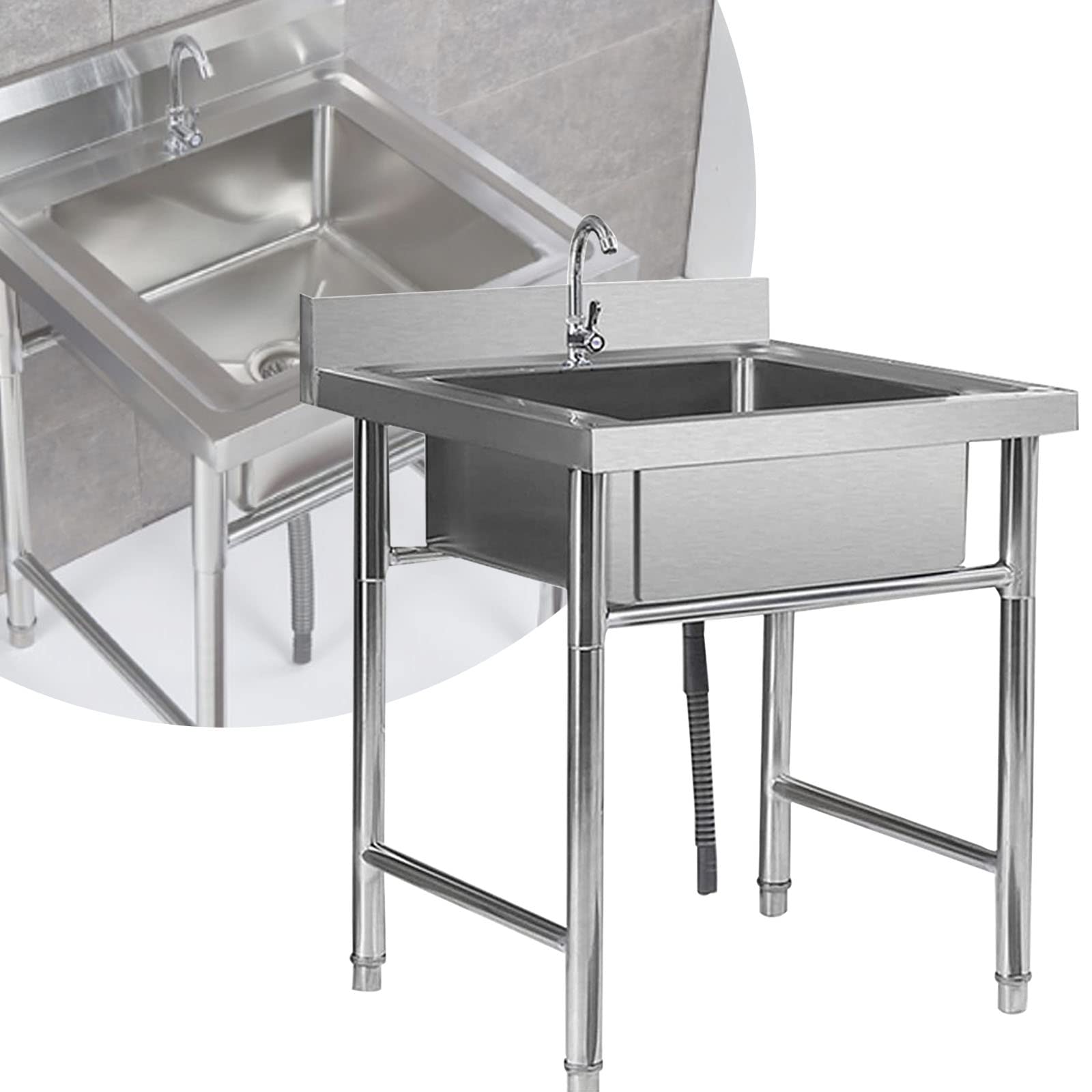 Évier inox professionnel grande cuve pour plonge de restaurant et garage
