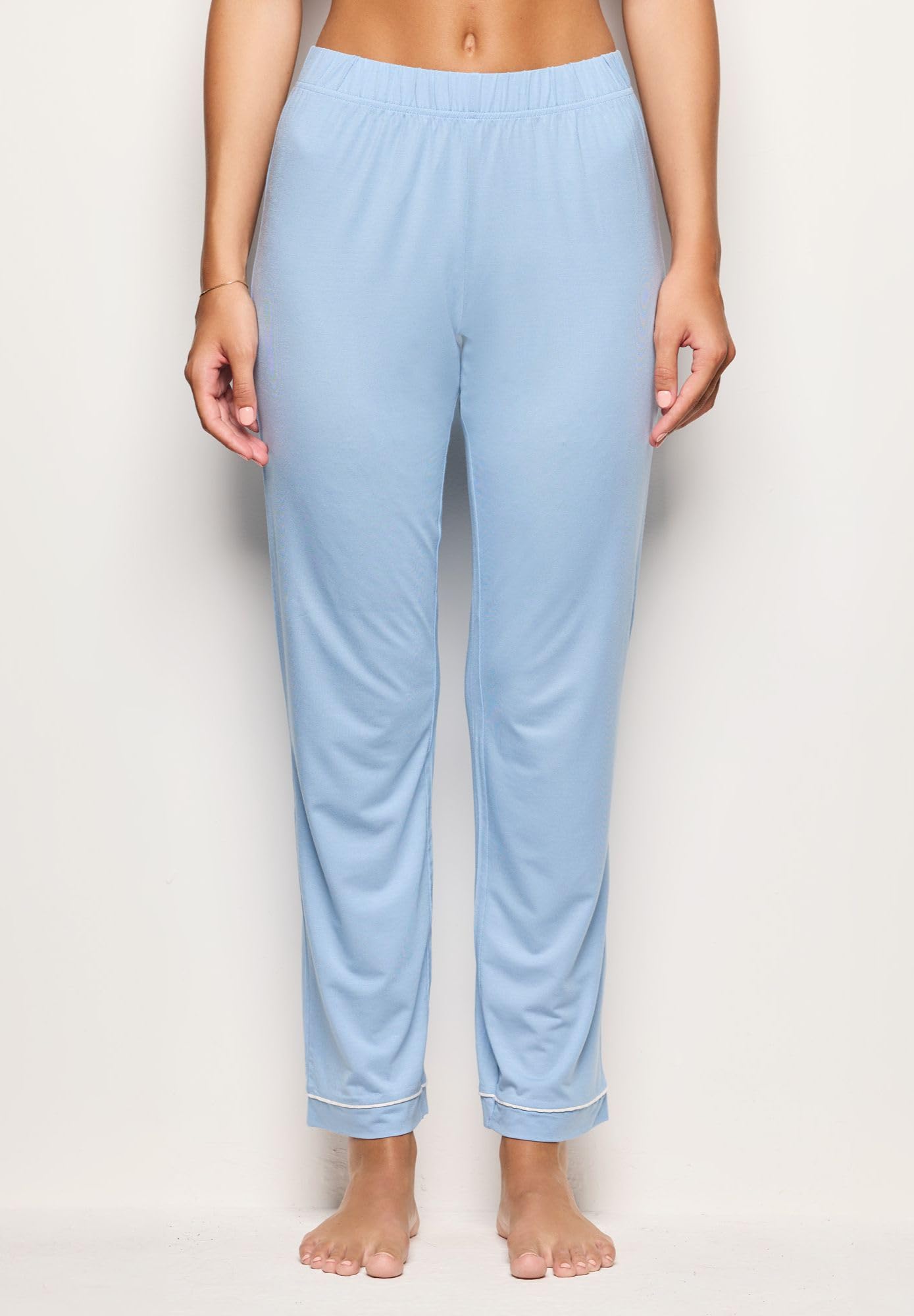 YAMAMAY - Pantaloni Lunghi del Pigiama, Donna, Celeste, 93% Modal 7% Elastan, Modal lenzing, Monocromo