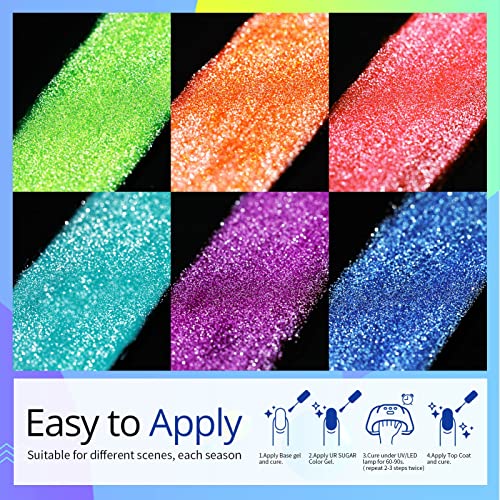 UR SUGAR UV Nagellack Neon Glitzer Shellac Set, 6 Farben Reflechissant UV Gel Nagelgel Set Gel Nagellack Holographisch… – Bild 7