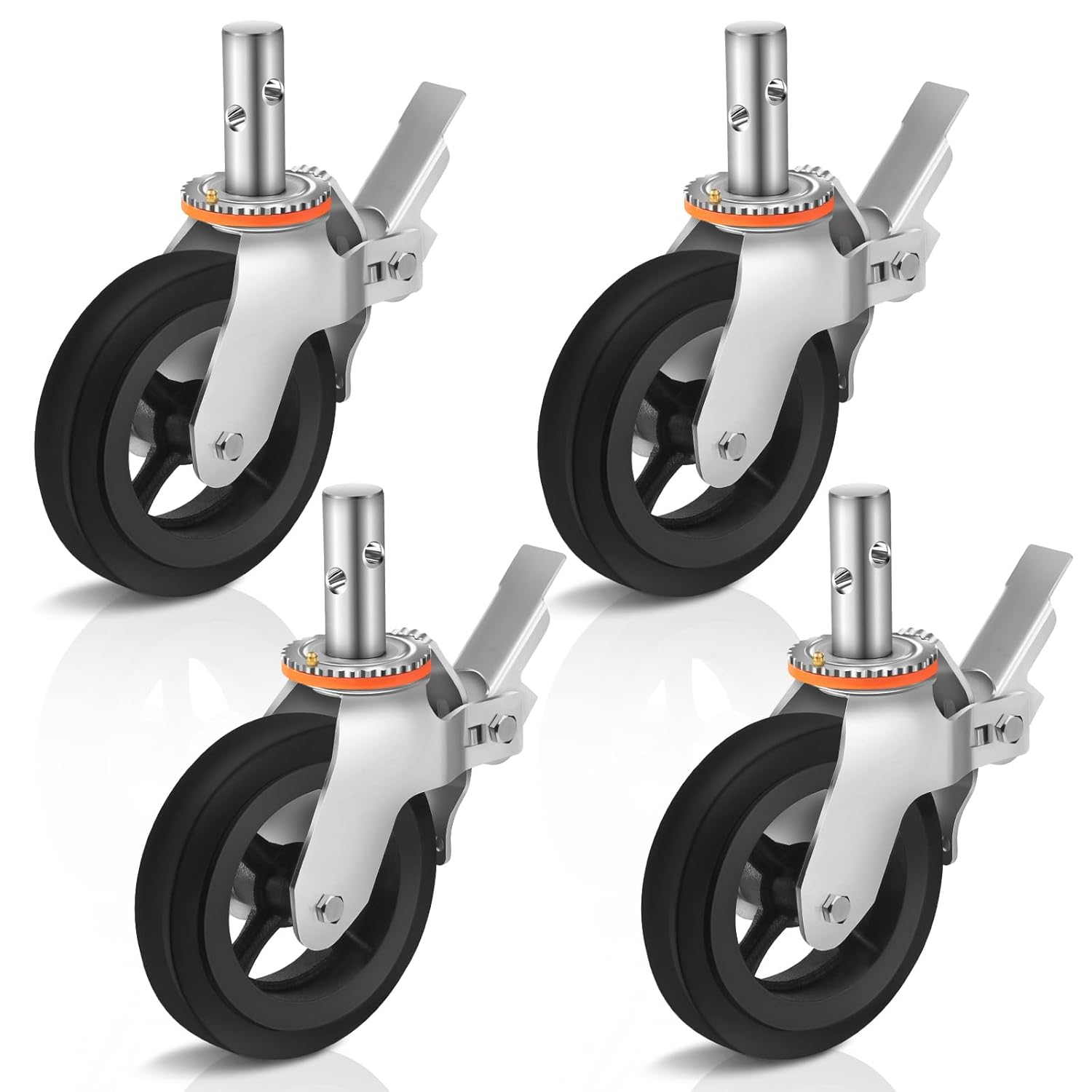 8 inches Scaffolding Wheels 1-3/8" Solid Round Stem Caster with Dual Locking Brakes 1100LBS Capacity Per Wheel Commercial Scaffolding Accessories 8"x1-3/8" Solid Round Stem