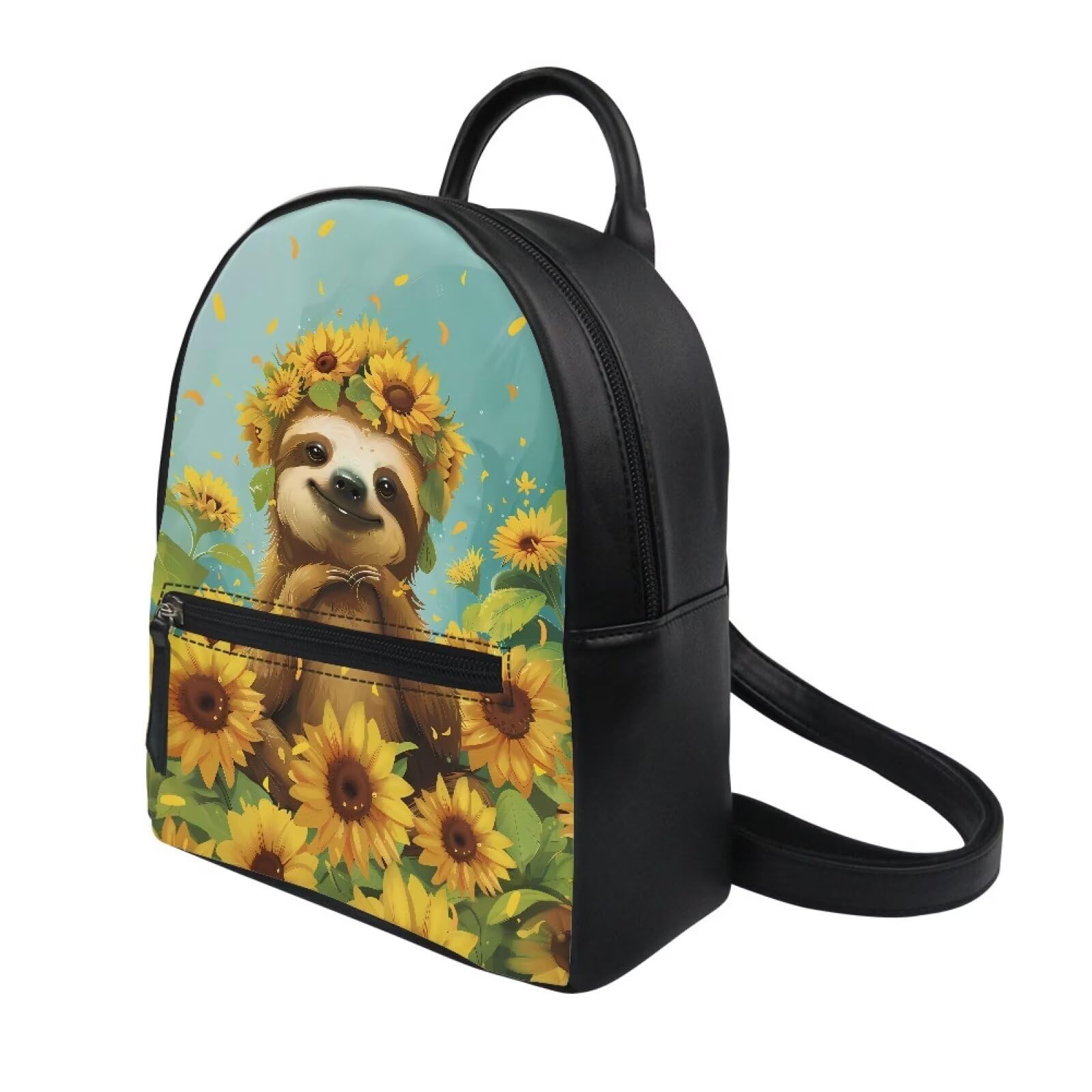Amzbeauty Sloth Sunflower Print Mini Backpack Purse For Women Small Size Aesthetic Backpack Tiny Leather Backpack Mini Bookbag Purse
