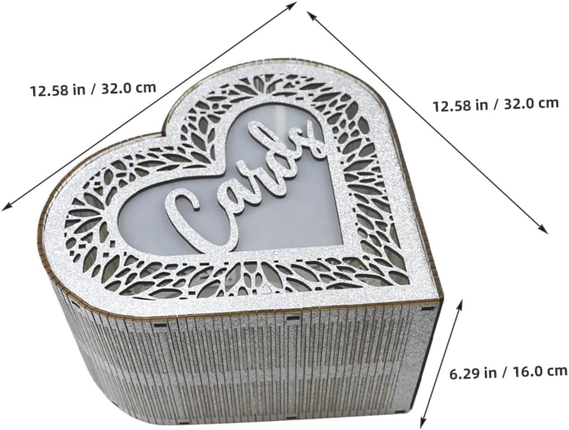 HOMSFOU Wooden Heart-shaped Hollow Card Box Glitter Wedding Anniversary Greeting Card Storage Container for Valentine’s Day Party Decorations