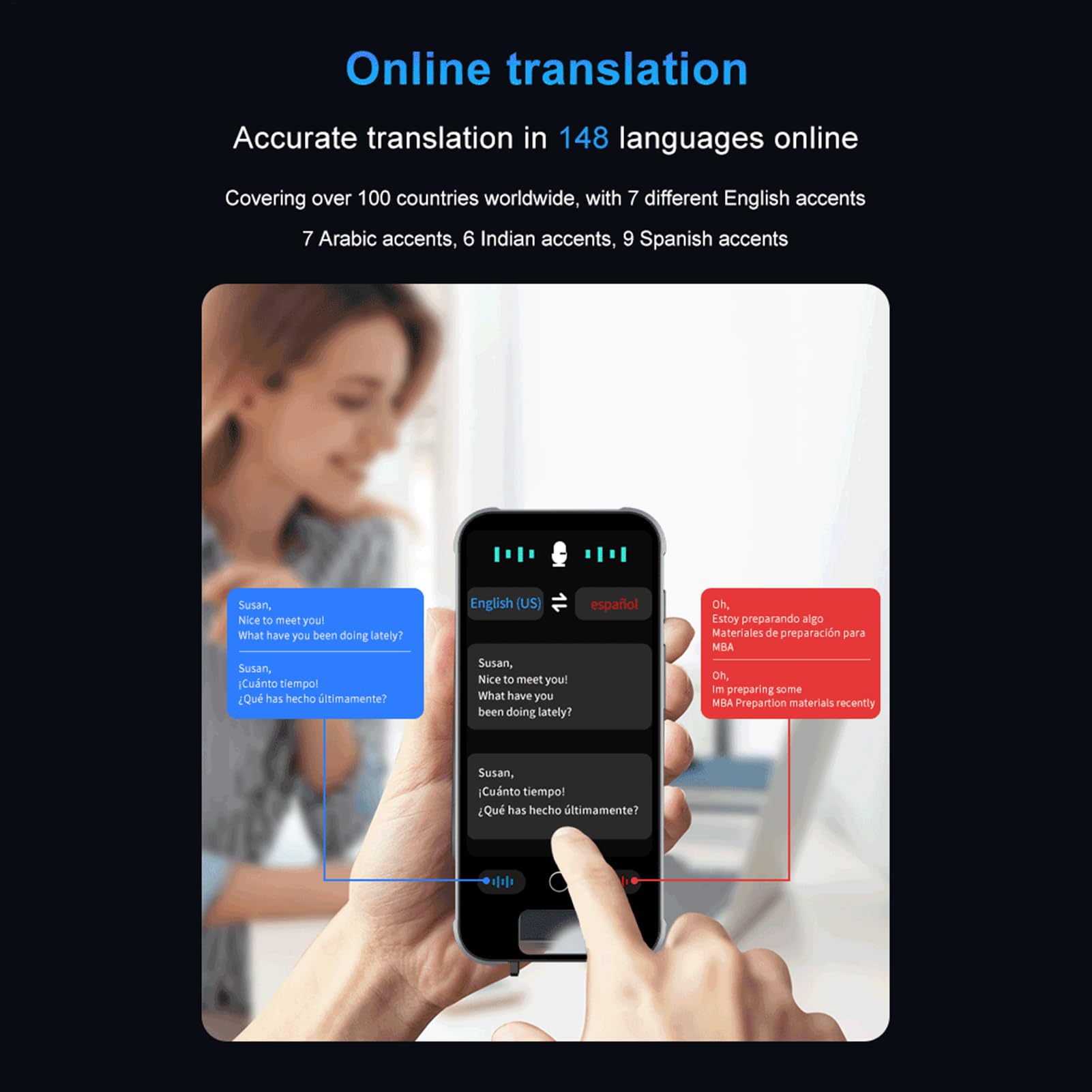 Traductor De Idiomas AI Portátil, Traducción De 148 Idiomas, Grabación, | Dispositivo De Bolsillo Bidireccional Grabación, Foto y Texto para Viajes, Negocios, Aprendizaje, Conf., Host
