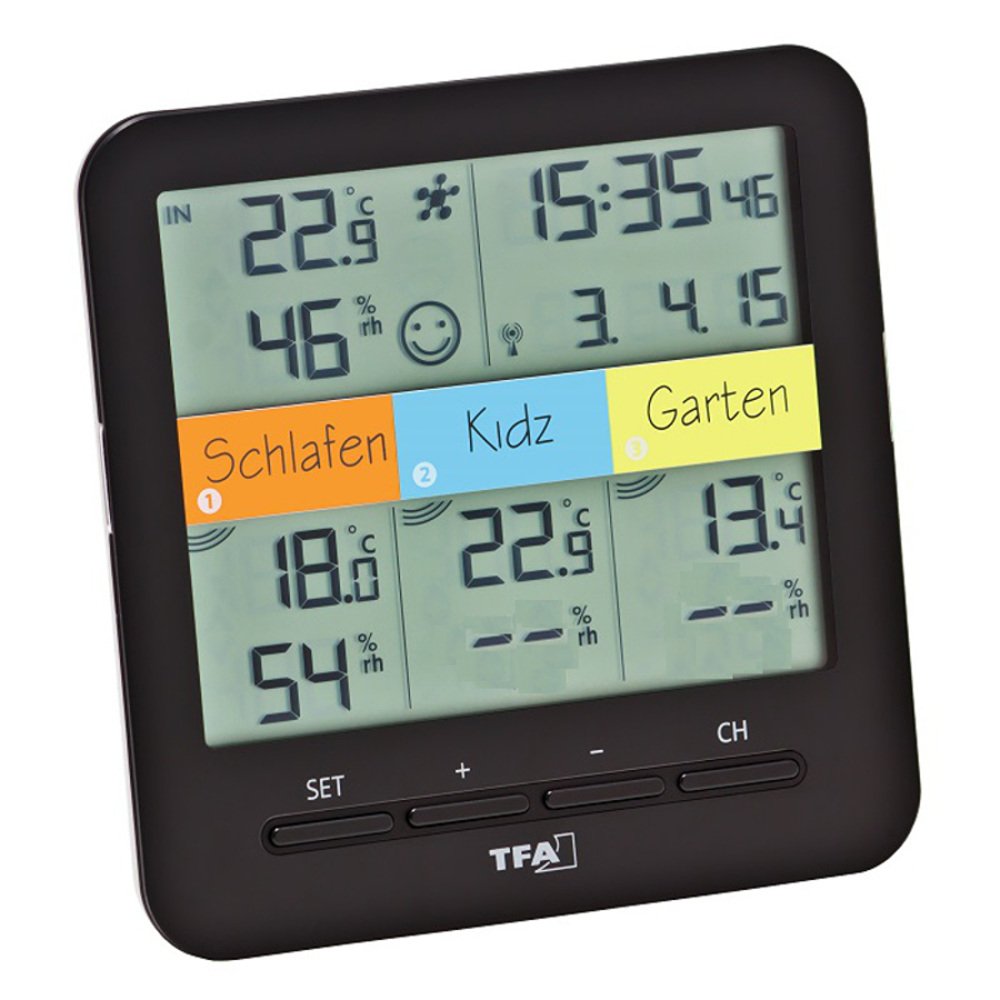 TFA Dostmann KlimaHome Mega TFA 30.3060 Mega - Estación térmica e higro (incluye emisor de cable), color negro