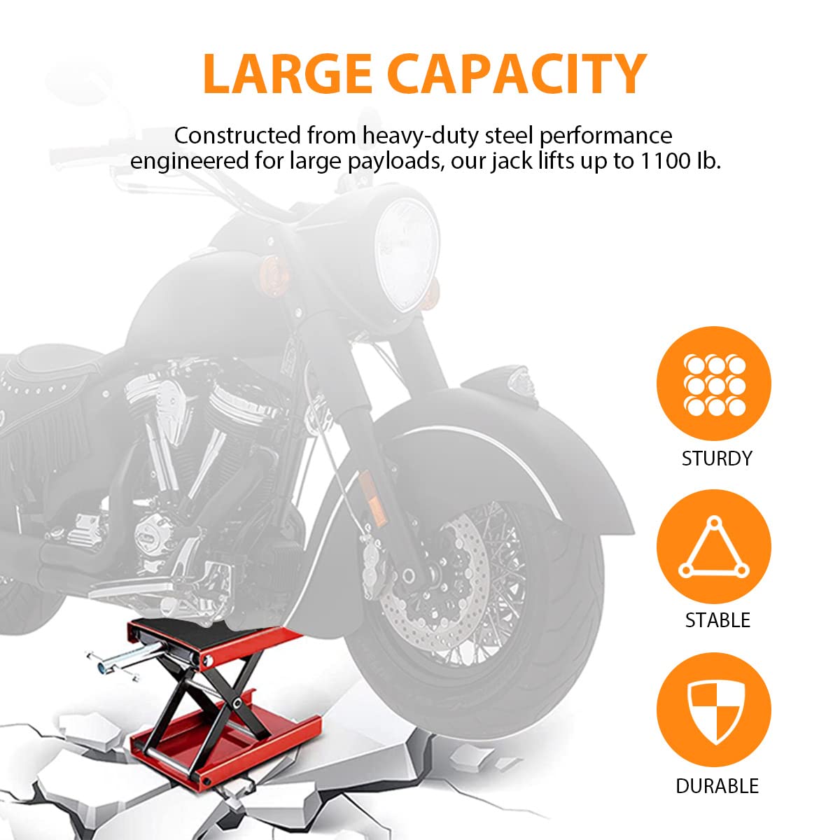 Motorrad Heber Motorradhebebühne 500kg Scherenwagenheber aus Stahl Motorradheber mit Breites Deck und Kurbel für Motorräder, Geländefahrzeuge, Dirtbikes