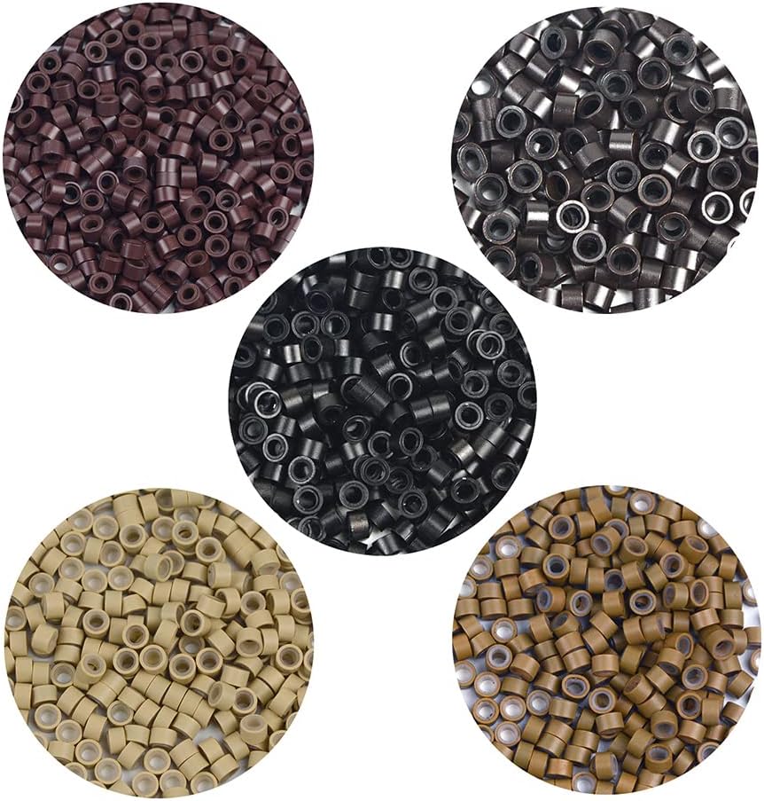 4.0 * 2.8 * 6.0 Mm Silicone Lined Micro Ring Beads Copper Tube Micro Link Beads Hair Beads For I-Tip Hair Extensions (1000 Pcs, Dark Brown - View #11
