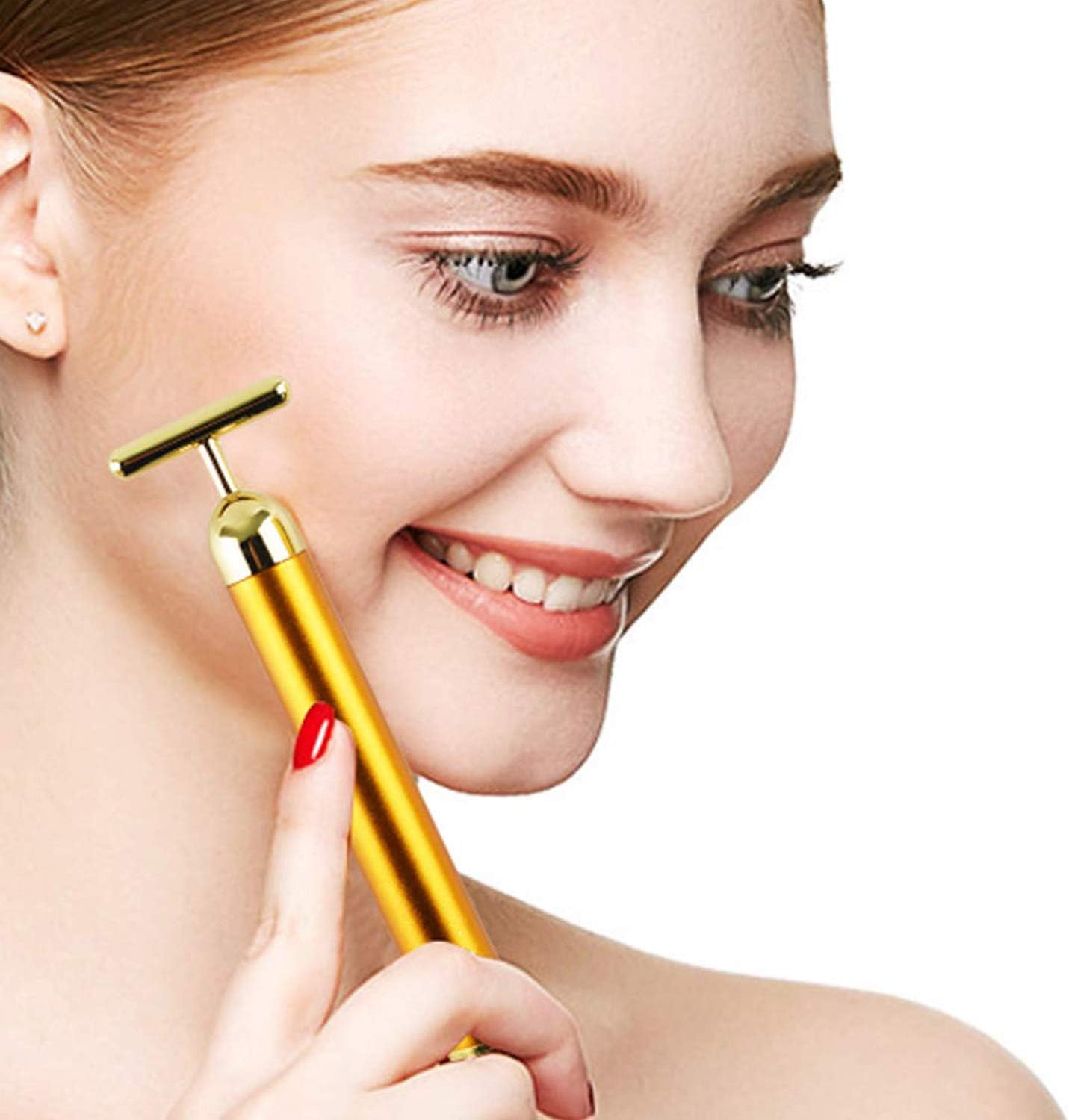JRT Energy Beauty Bar 24K Golden Pulse Facial Massager, T Shape Gold Face Beauty Massager Energy Instant Face Pull Tight Firming Lift(Without Batteryï¼‰