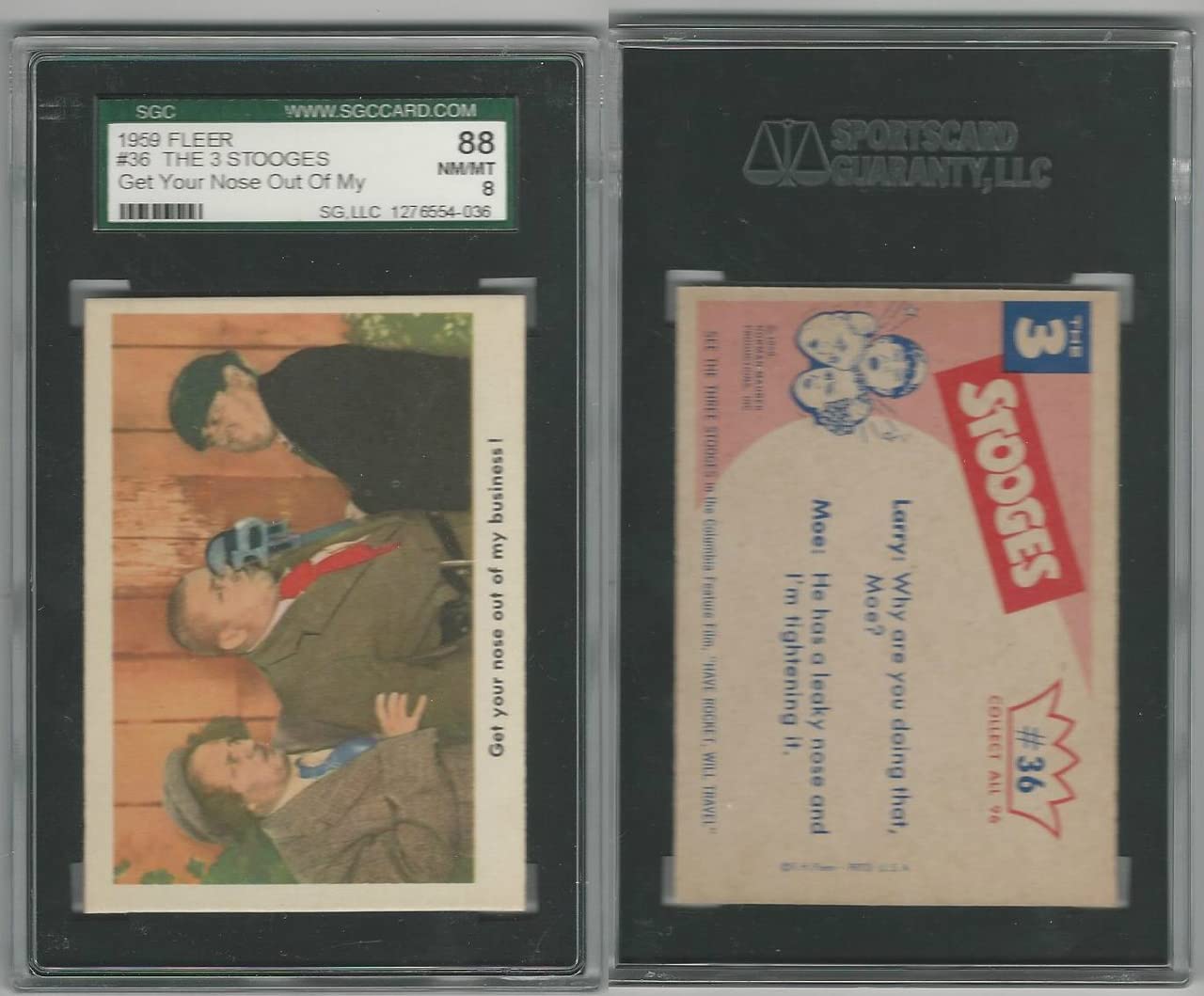 1959 Fleer, The 3 Stooges, 36 Get Your Nose Out Of My Business!, SGC 88  NMMT at Amazon's Entertainment Collectibles Store