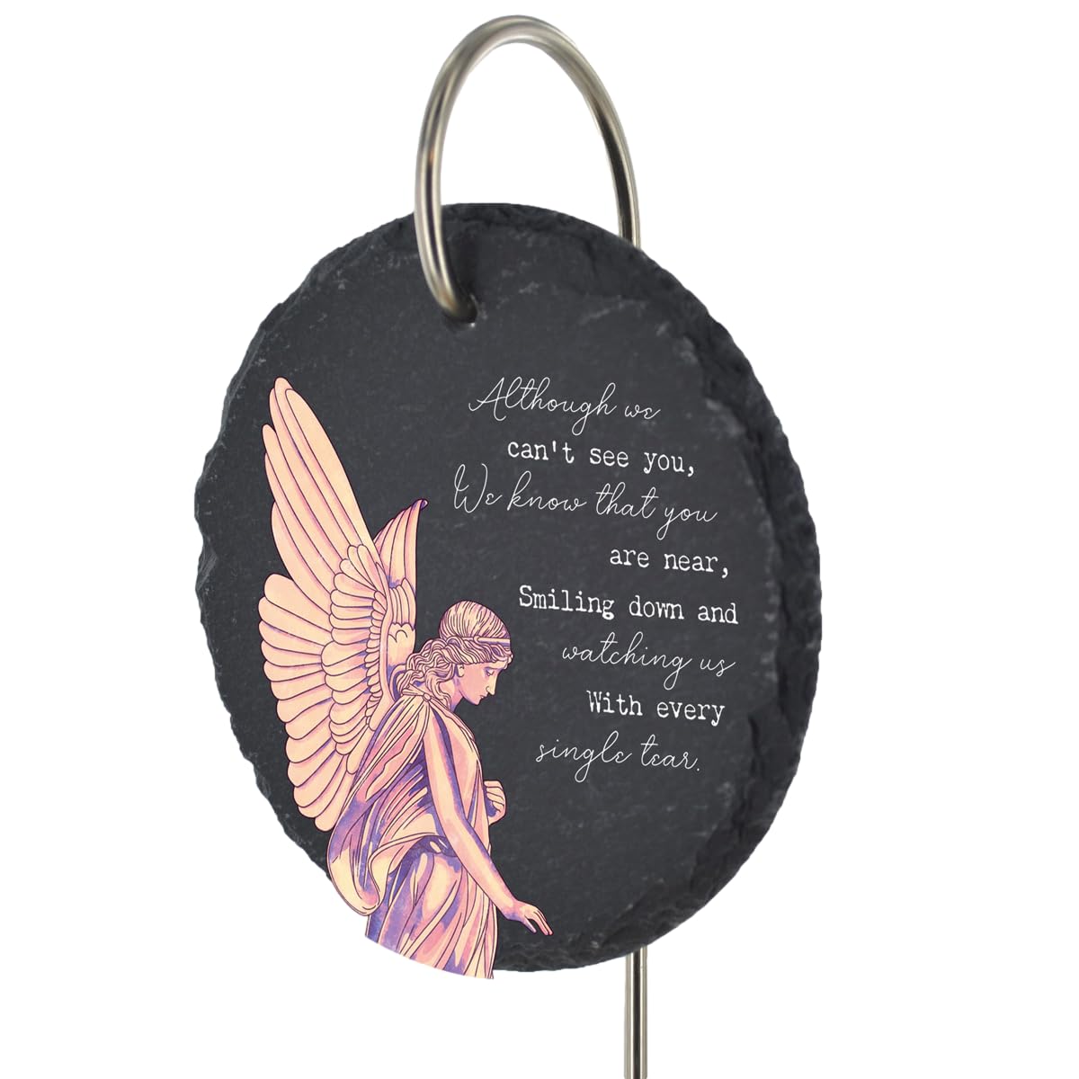 Global Designs Slate With Protective Coating & Uv Print Guardian Angel Grave Stick Marker Plaque Ornament Memorial Heart Slate Childs Adults Graveside Decor 25X11cm