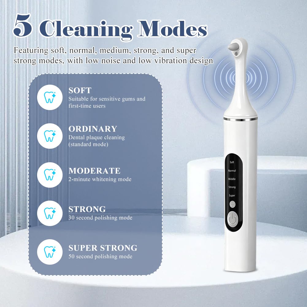 Limpiador de sarro con 5 cabezales, pulidor de dientes, juego profesional de limpieza dental con 5 modos para limpieza dental y blanqueamiento de dientes, para pulir después de la limpieza dental