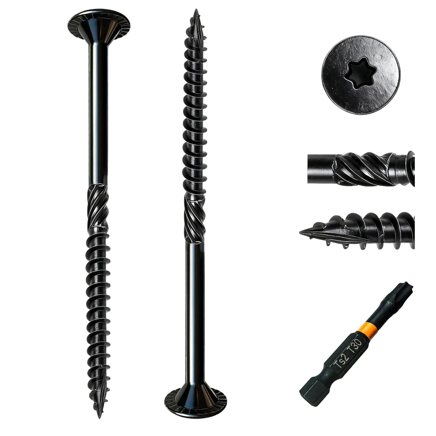 Black Oxide Wood Screws, #14 x 4-1/2 Inch Alloy Steel Deck Screws with T30 Torx Drive, 100 Pack, Partially Threaded for Hardwood and Softwood