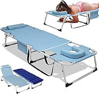 Vista 12 de DoCred Sillón plegable con colchón, cama plegable ajustable de 5 posiciones, tumbona perfecta para tomar el sol, campamento, piscina, playa, patio