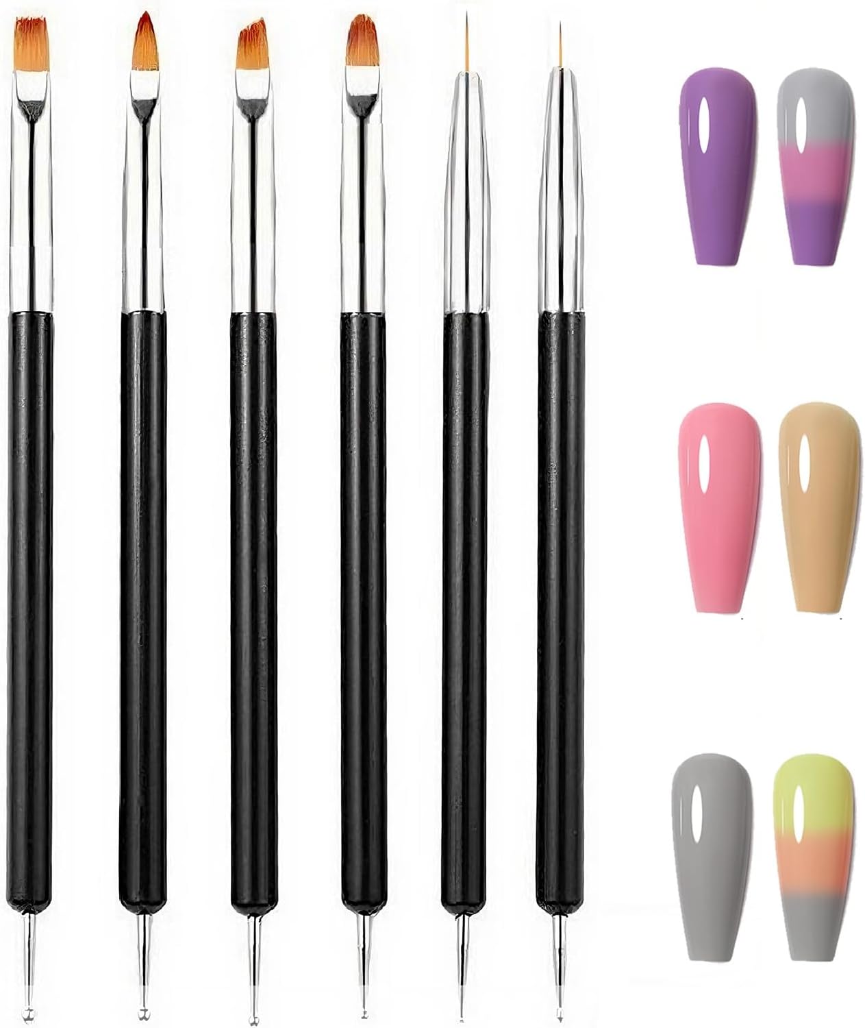 Double-Ended Nail Art Brush Kit For l Polish, Liner, Ding,