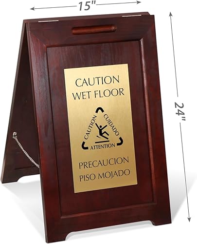 Miniatura 7 de SmartSign Letrero bilingüe de alta calidad con marco en A de madera con símbolo 2 lados 24 x 15 pulgadas marco de pino de madera dura cara de