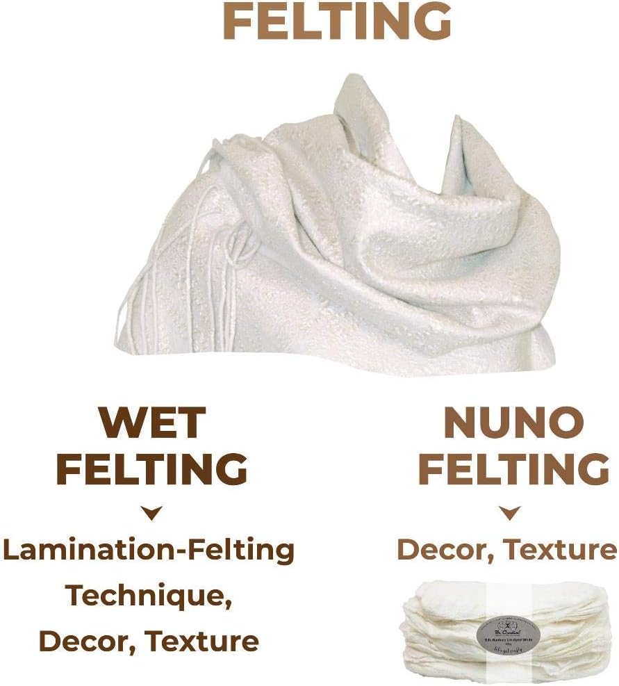 Undyed Mulberry Silk Hankies Natural White for Textile Projects - Dyeing - Wet and Nuno Felting - Spinning - Knitting - Papermaking - Be Creative Craft Supplies Store (100, Grams)